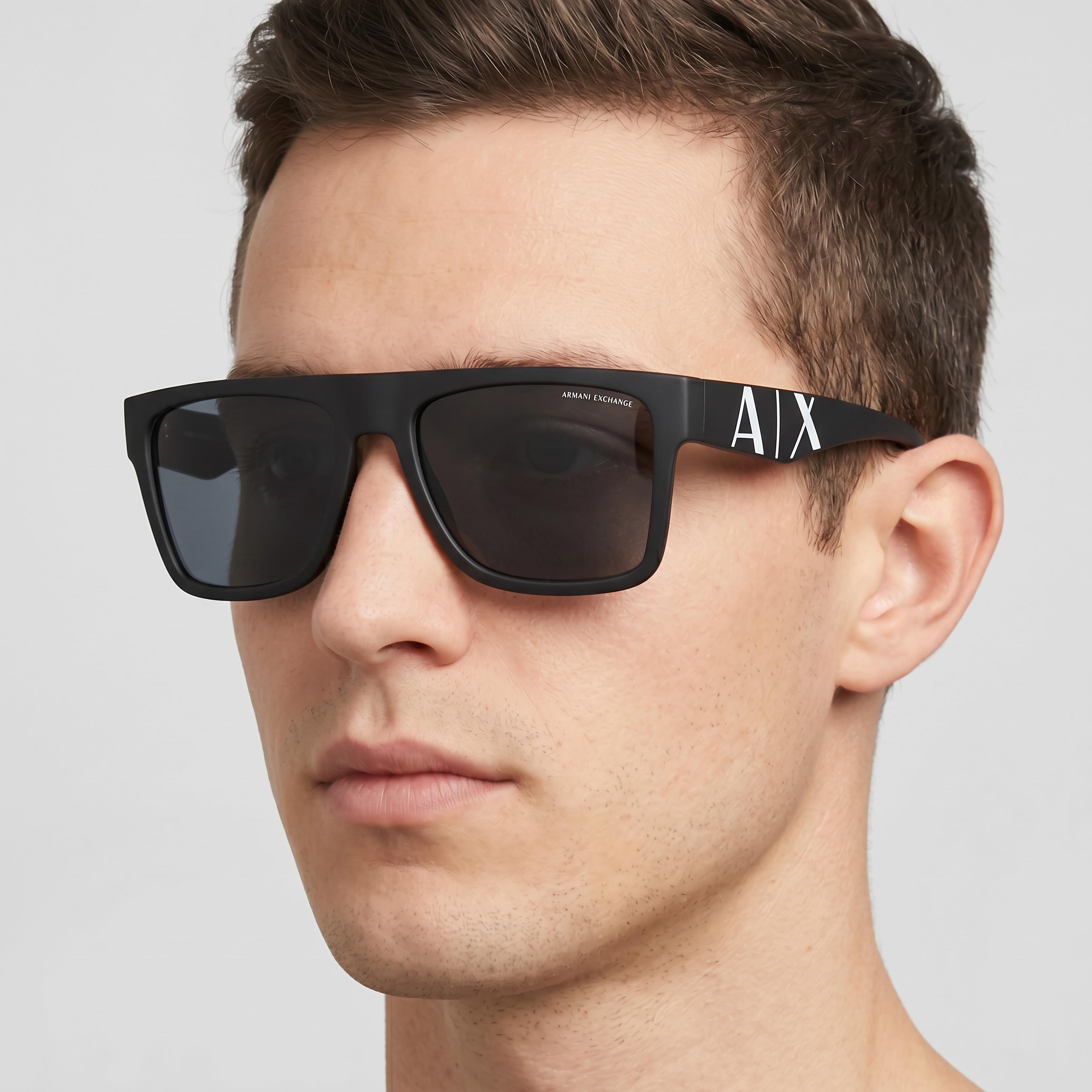A|X Armani Exchange Modern Minimalist Men’s Matte Black Plastic Sunglasses with Dark Grey Lenses 55mm, Photo 5