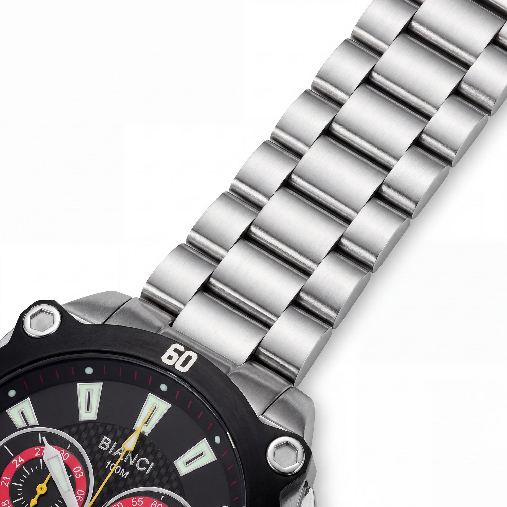 Reloj Roberto Bianci de cuarzo para hombre, informal, de acero inoxidable plateado, con esfera negra y resistente a los arañazos., Photo 3