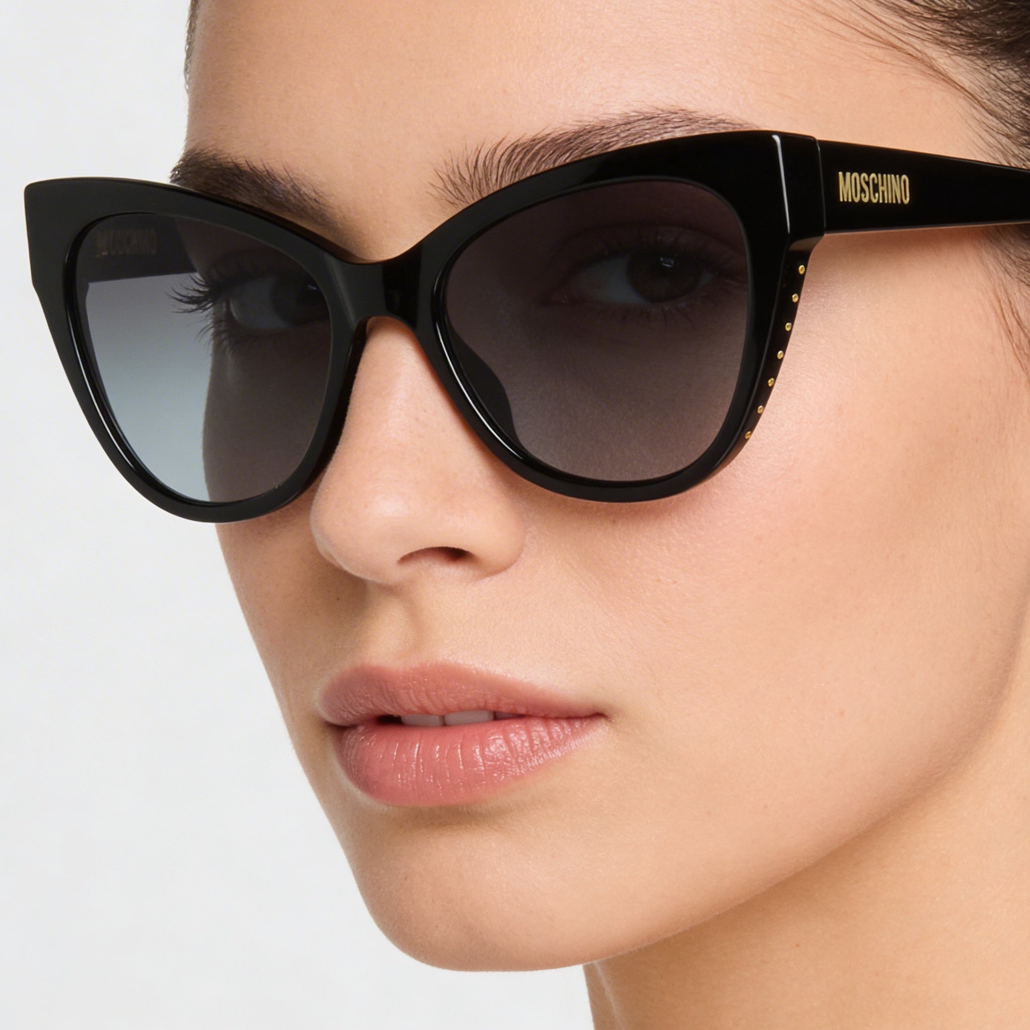 Gafas de sol Moschino MOS056/S para mujer, estilo mariposa, con montura de acetato negro, lentes grises y azules degradados, no polarizadas, 54 mm, Photo 4