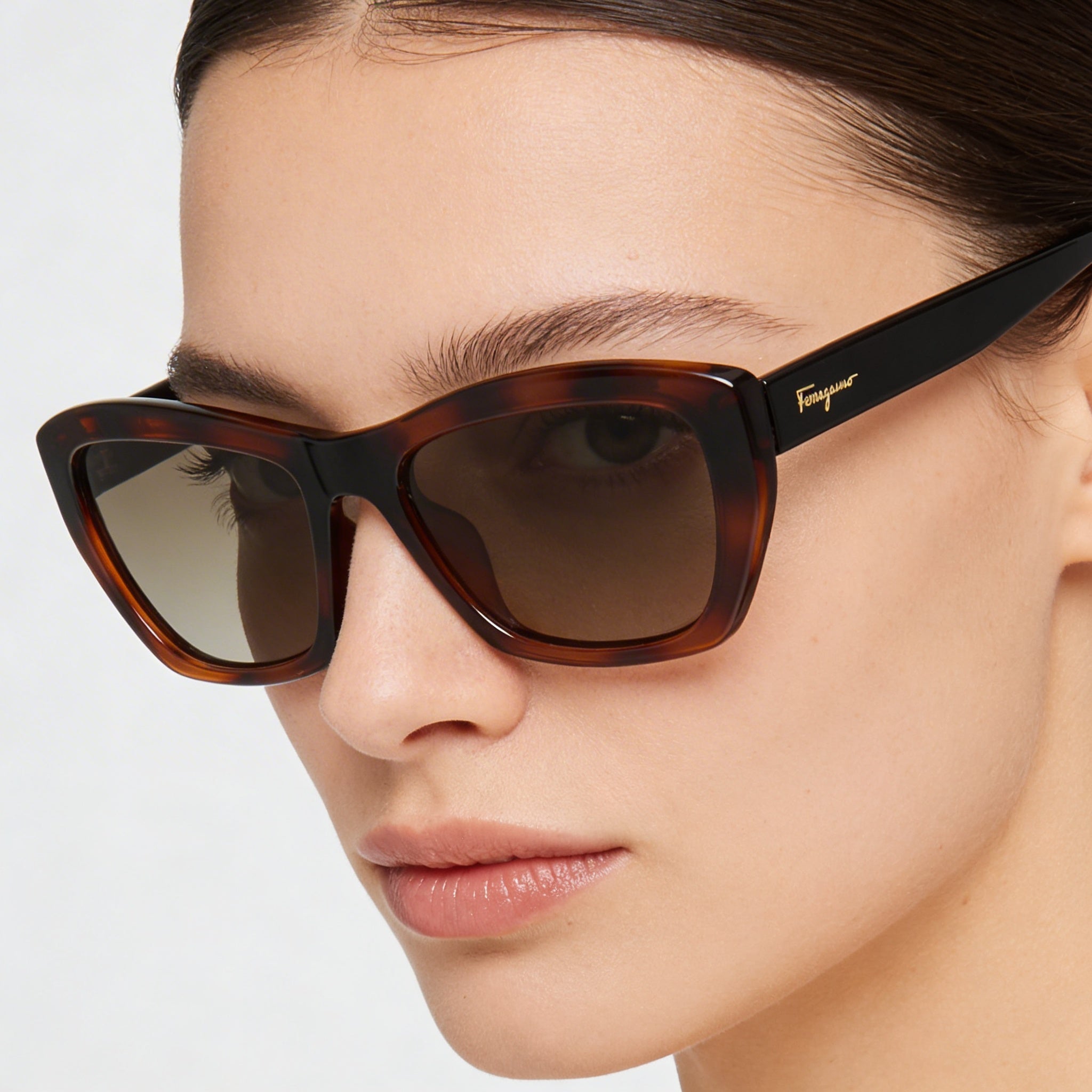 Ferragamo SF958S 214 Women's Tortoise Injected Full-Rim Brown Lens Cat Eye Sunglasses 55mm, Photo 4