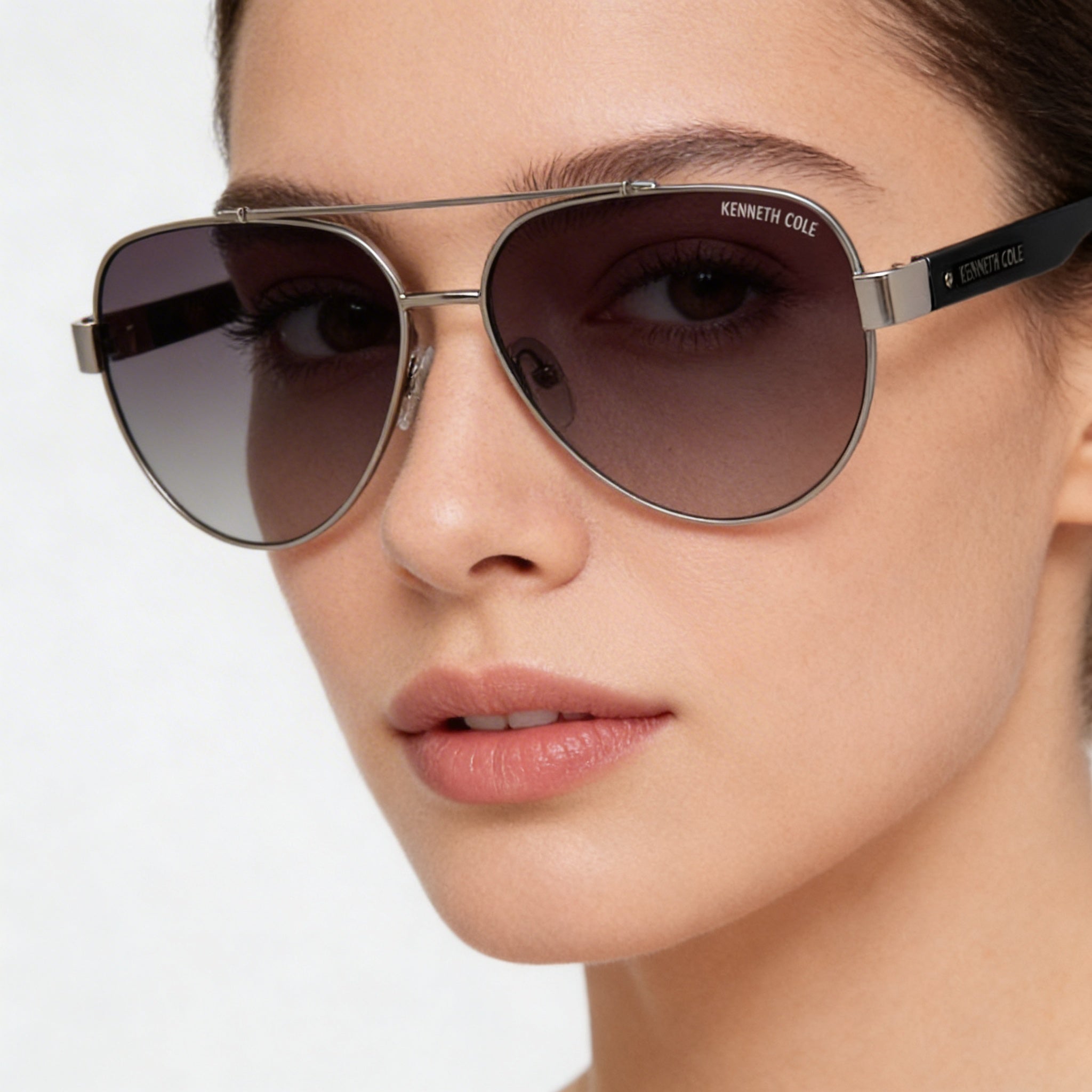Kenneth Cole New York Kc6008p Women's Metal Shiny Gunmetal Gradient Green Non-Polarized Sunglasses 60mm, Photo 4