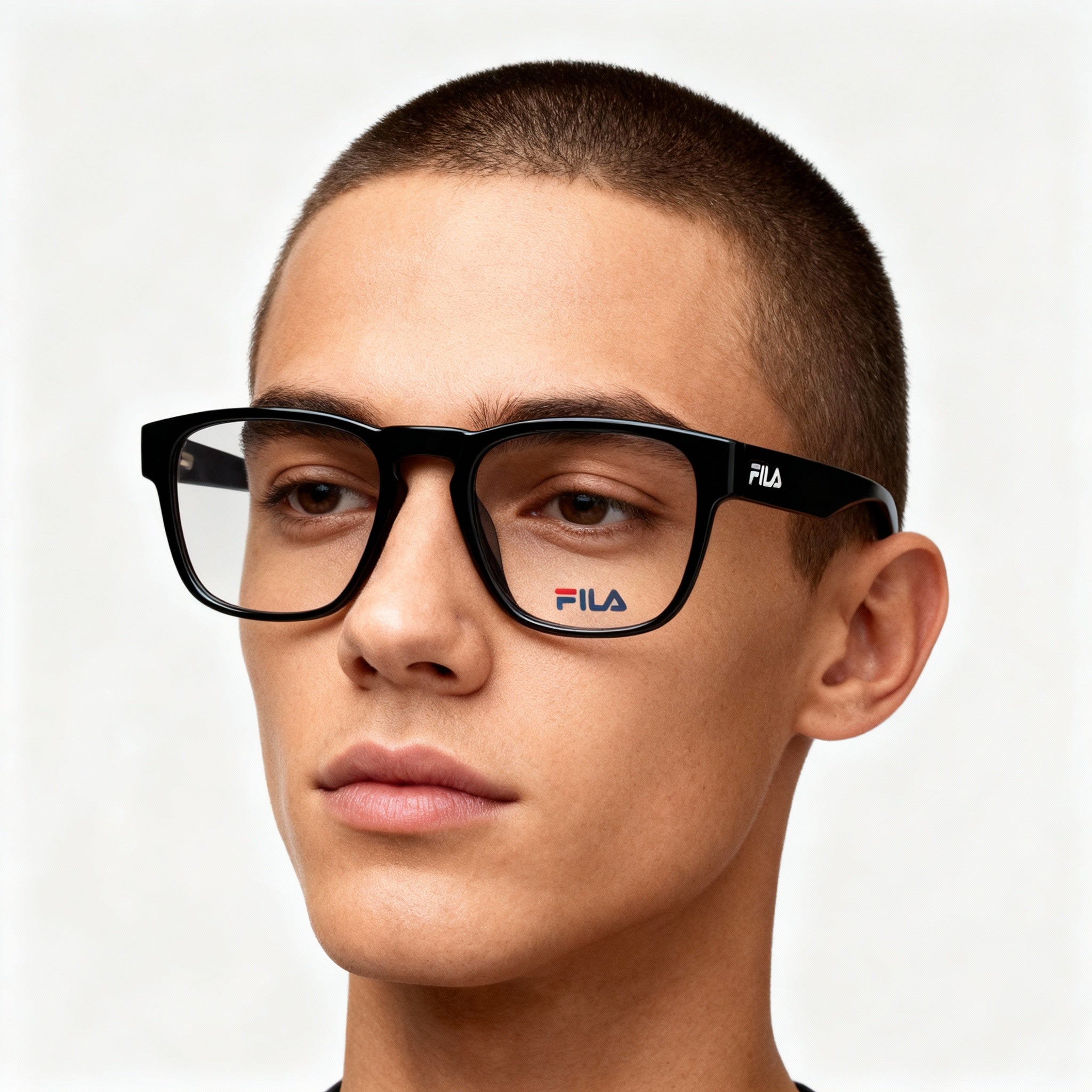 Fila VFI211 Modern Unisex Eyeglasses, Shiny Black Acetate & Metal Frame, Clear Polycarbonate Lens 50mm, Photo 4