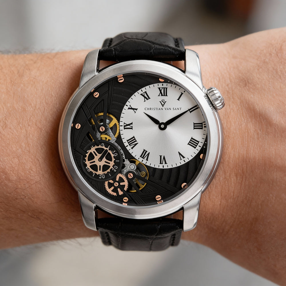 Christian Van Sant Men's Quartz Movement Silver Stainless Steel Leather Strap Water Resistant Watch