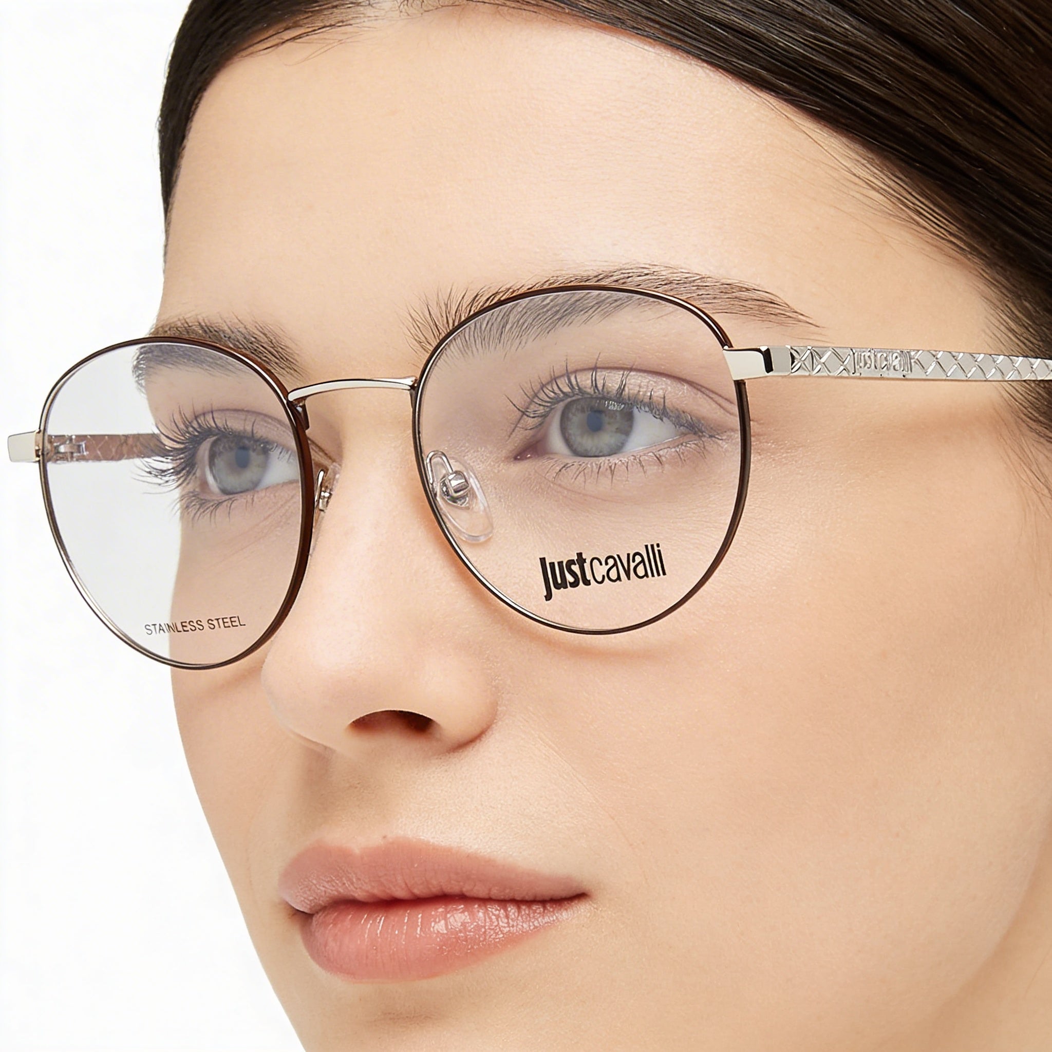 Gafas clásicas Just Cavalli para mujer, color de la montura: paladio brillante y marrón, color de las lentes: marrón, lentes de policarbonato, 51 mm, Photo 4