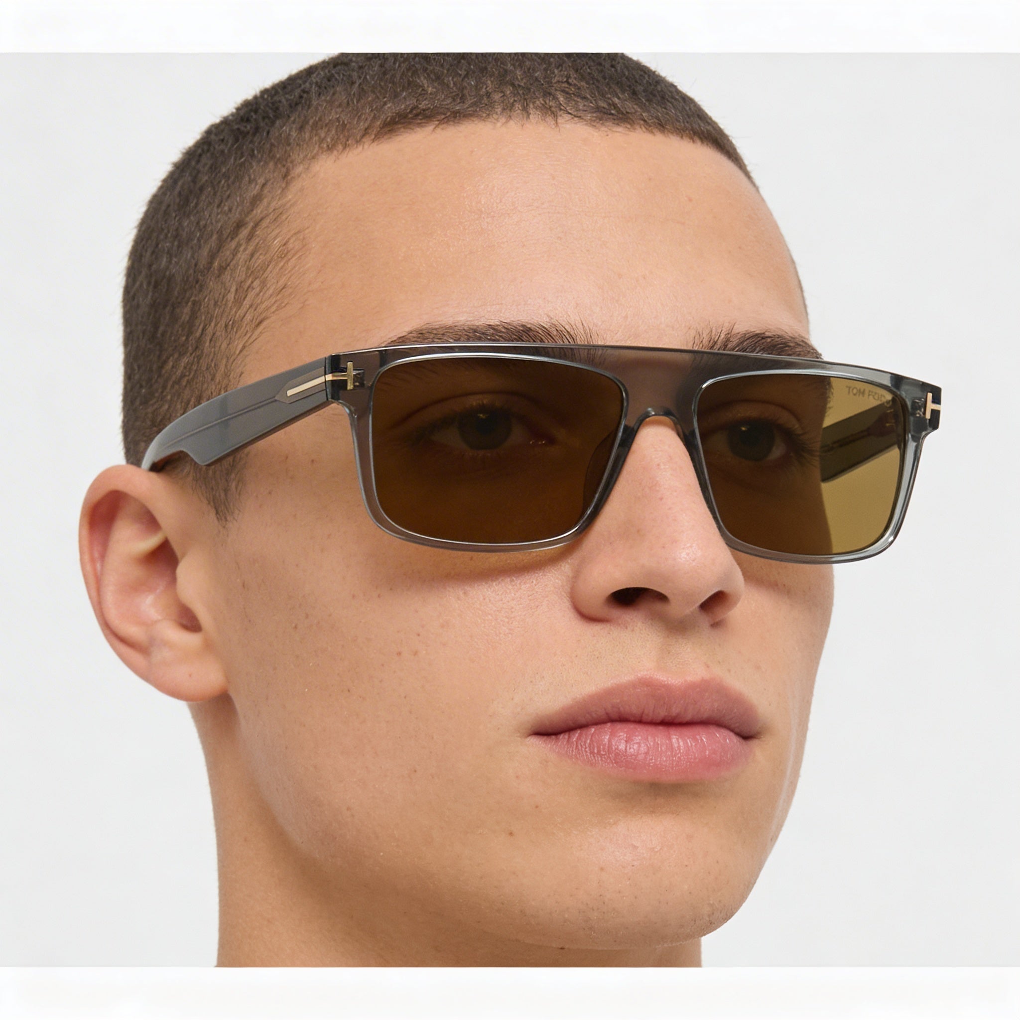 Gafas de sol Tom Ford FT0999 PHILIPPE-02 unisex con montura de plástico pantografiado gris transparente y lentes marrones sin polarizar con protección UV de 58 mm, Photo 5