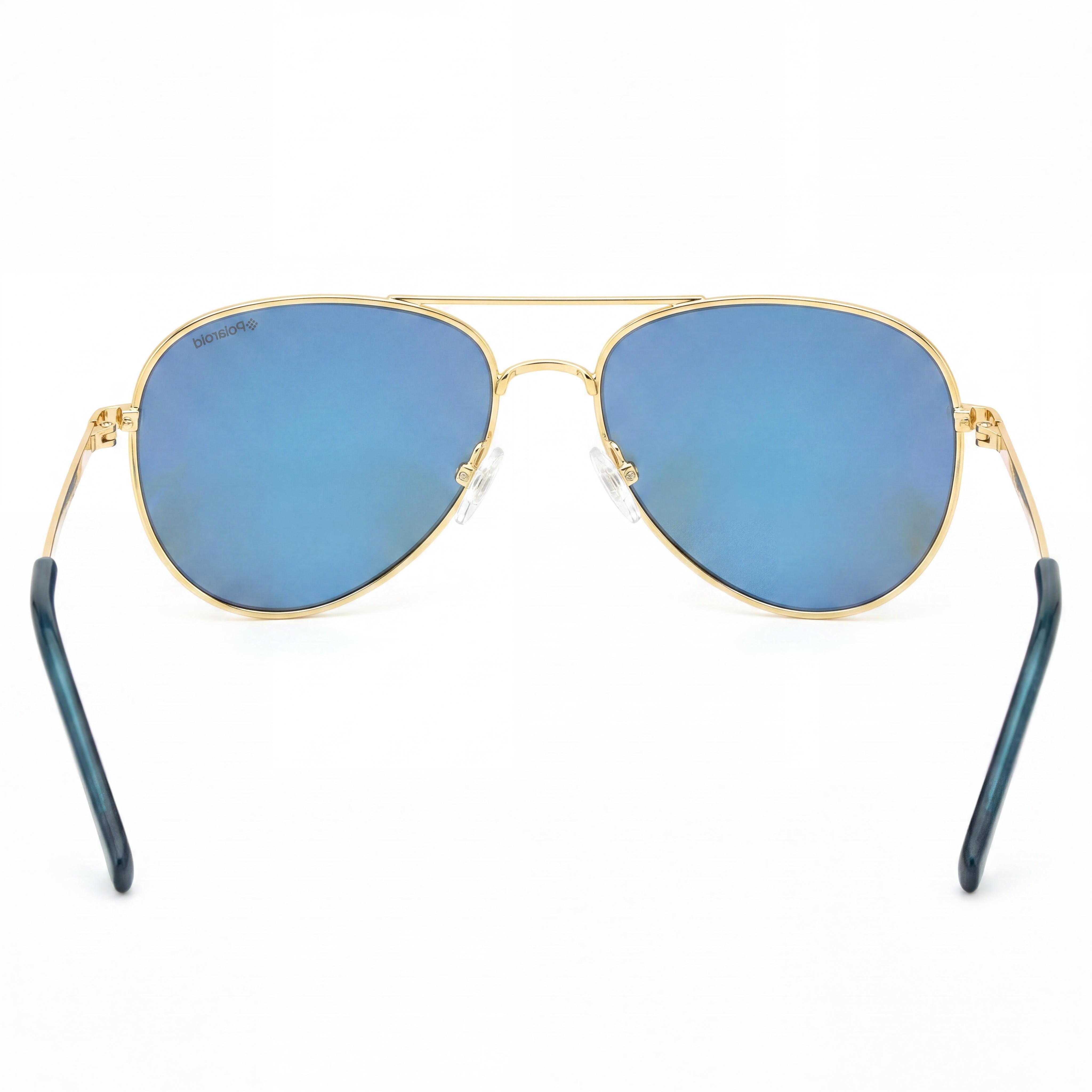 Polaroid Gafas de Sol de Aviador para Hombre, Montura Metálica Dorada, Lentes Antirreflectantes Grises y Azules Espejados, Protección UV 400, Ancho de Lente 54mm, Photo 4
