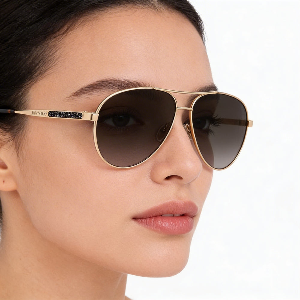 JIMMY CHOO JIMENA/S Gafas de sol de piloto para mujer de acero inoxidable dorado con degradado marrón habano de 60 mm con protección UV
