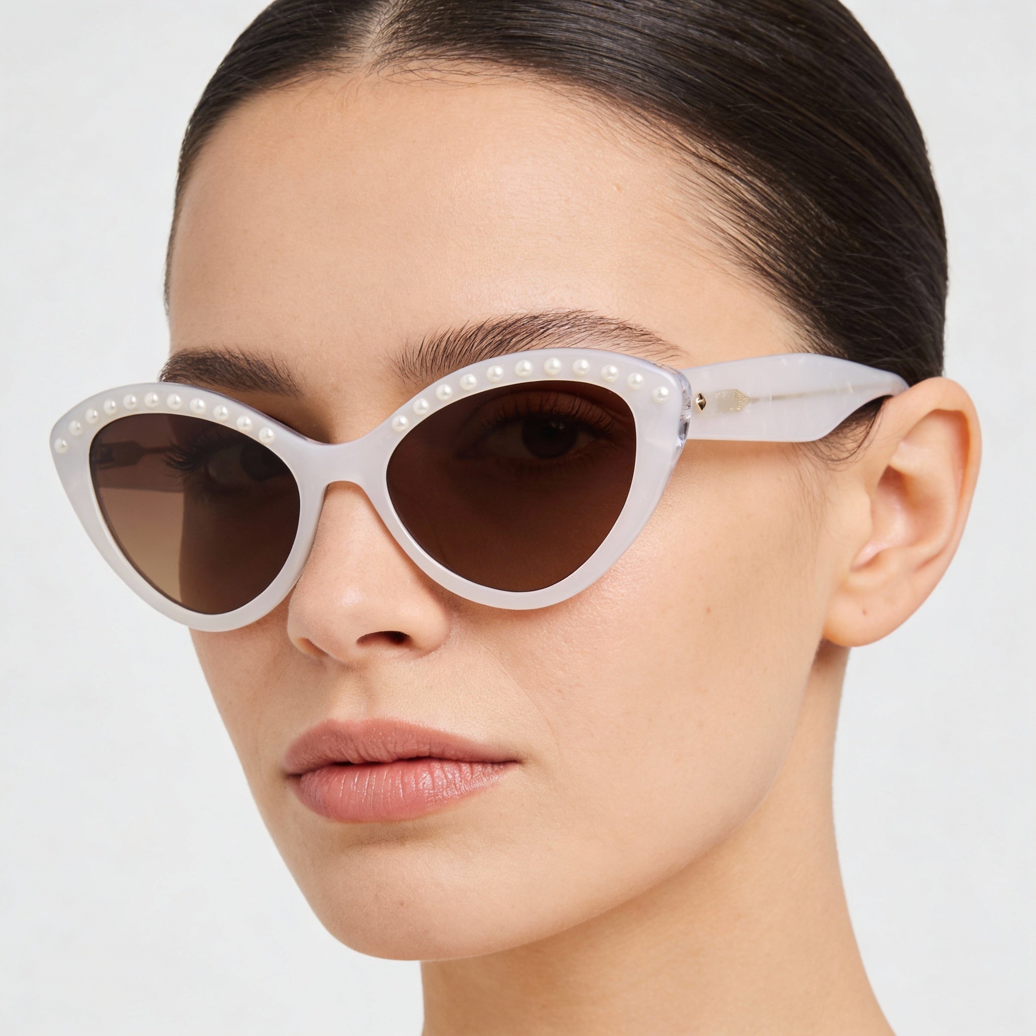 Kate Spade New York JUNI/G/S PEARL Women's White Brown Acetate Sunglasses, Brown Shaded, UV Protected, 55mm, Photo 4