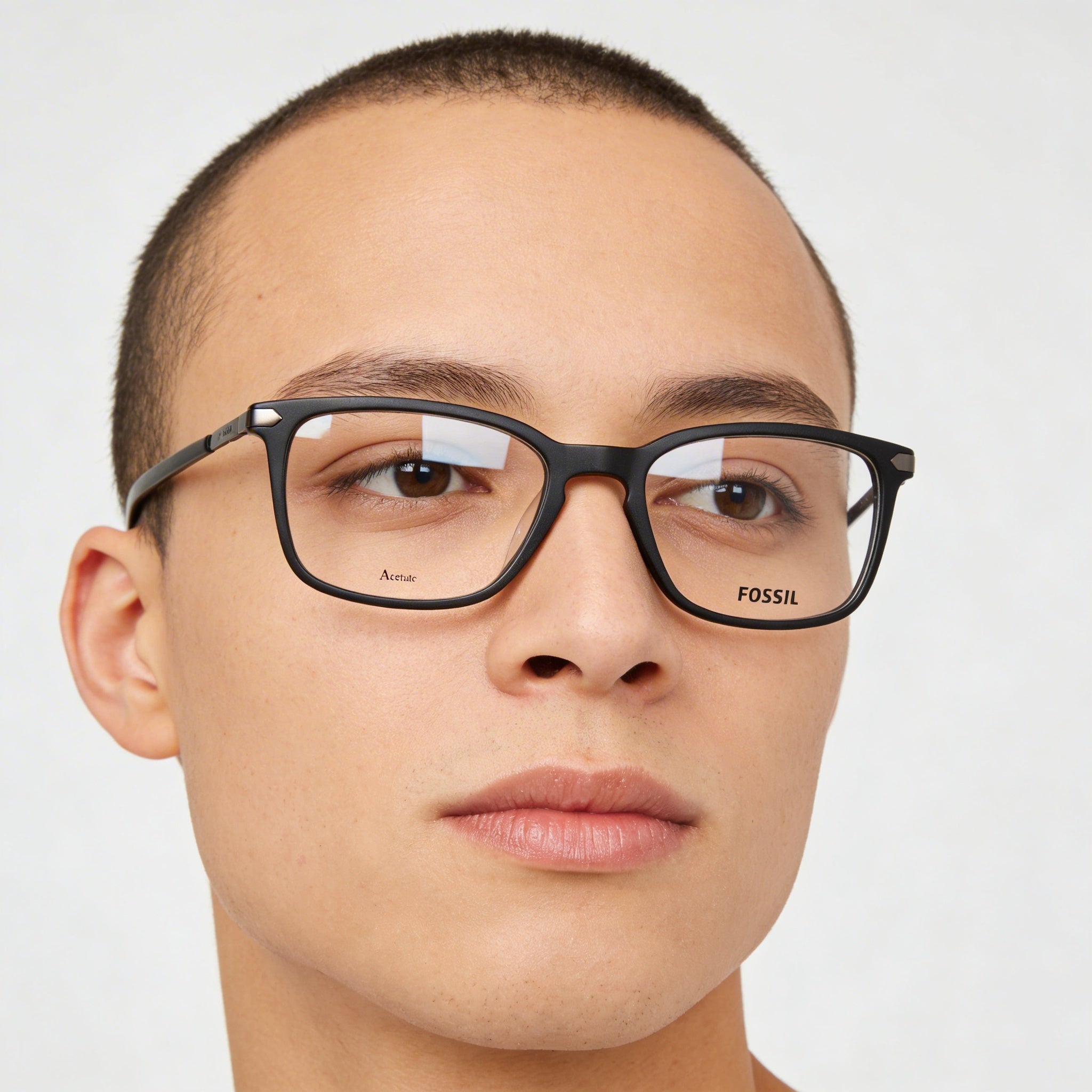 Fossil 7075/G Gafas Unisex Rectangulares de Acetato Negro Mate y Acero Inoxidable de 52 mm, Photo 3