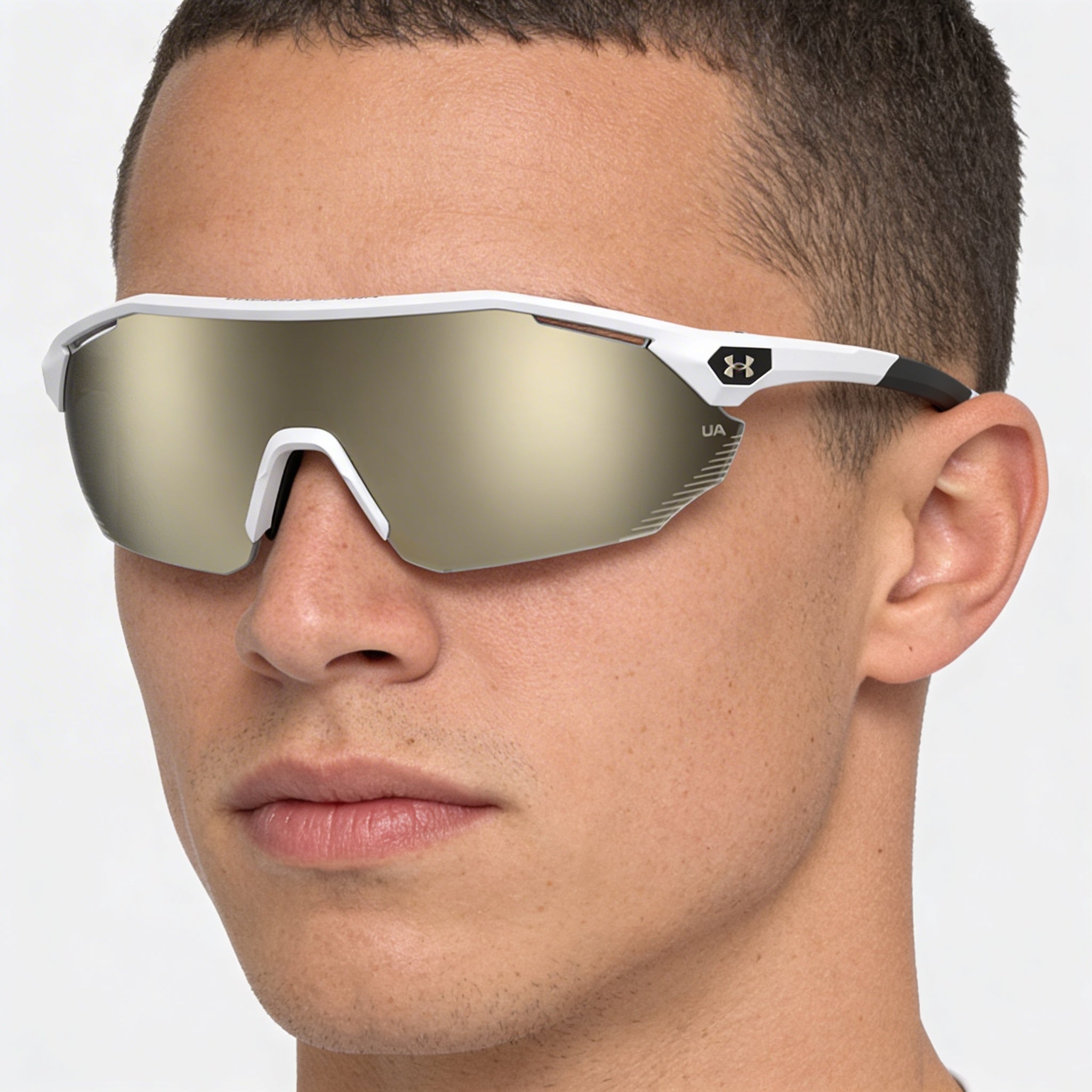 Under Armour UA Force 2 Wrap Sunglasses Unisex Multicolor Polycarbonate Frame Shinny Gray Ivory Mirrored Lens UV Protection Non-Polarized 99mm, Photo 4