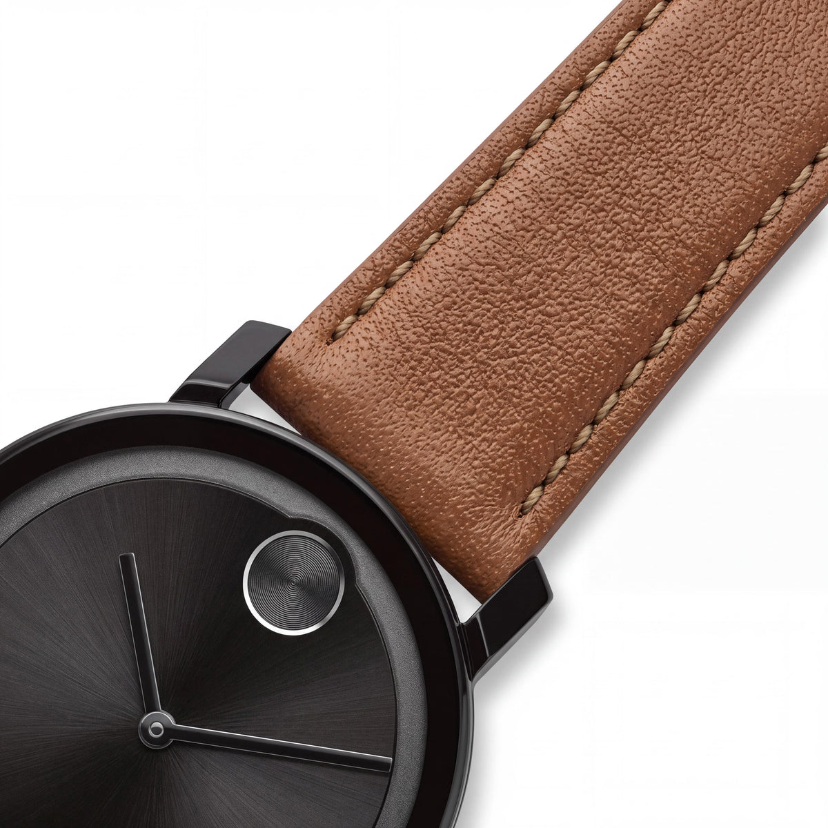 Movado BOLD Evolution Men's 40mm Black Ion-plated Stainless Steel Case Cognac Leather Strap Watch, Photo 2