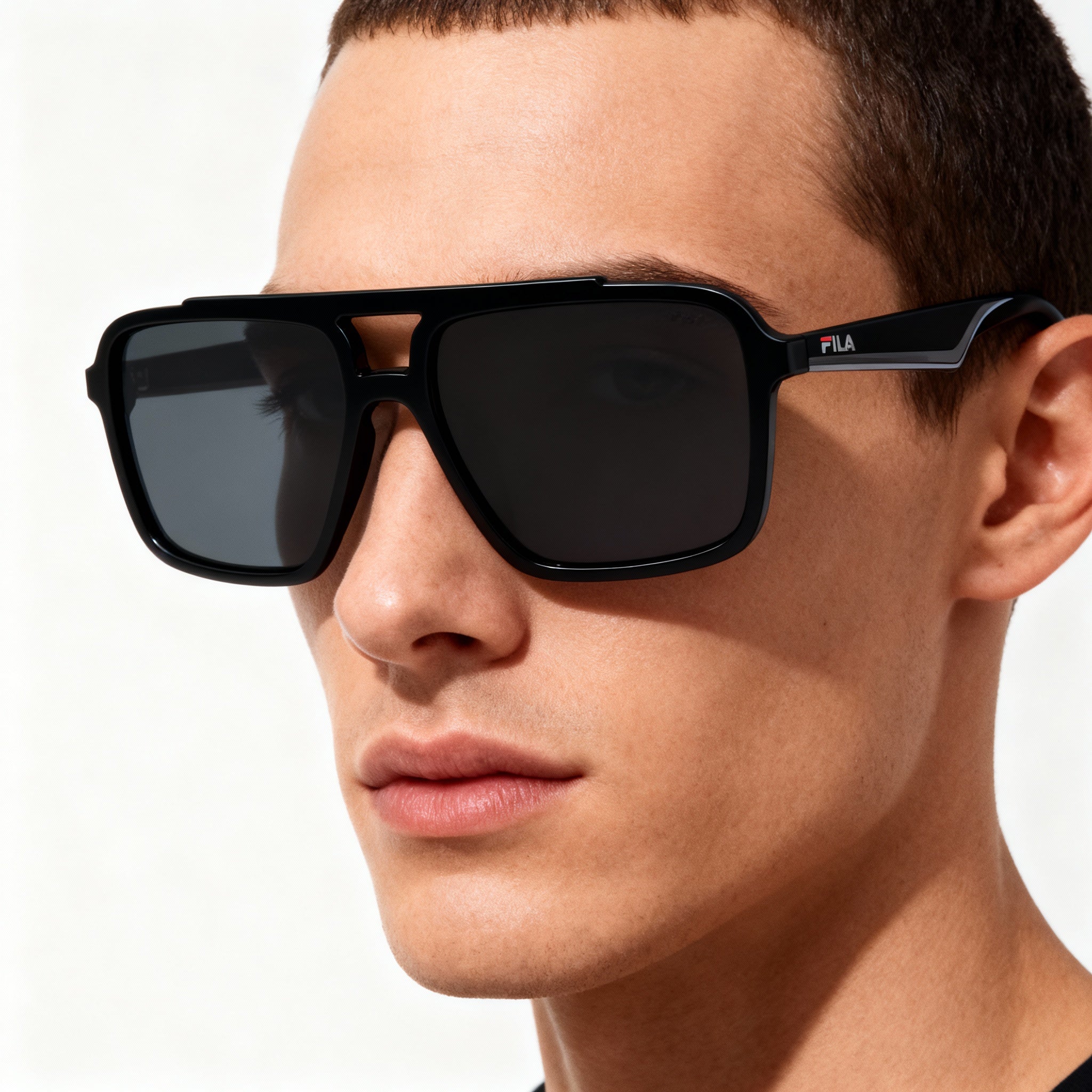 Fila Sfi460 Unisex Lightweight Sunglasses, Shiny Black Frame Black Non-Polarized Lenses 57-16-145, Photo 3