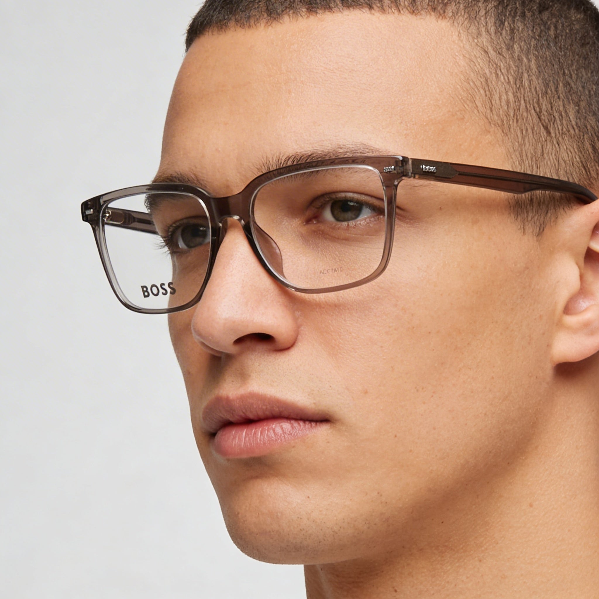 BOSS Modern Men's Transparent Brown Acetate Frame, Brown Polycarbonate Lens Eyeglasses 55mm, Photo 4