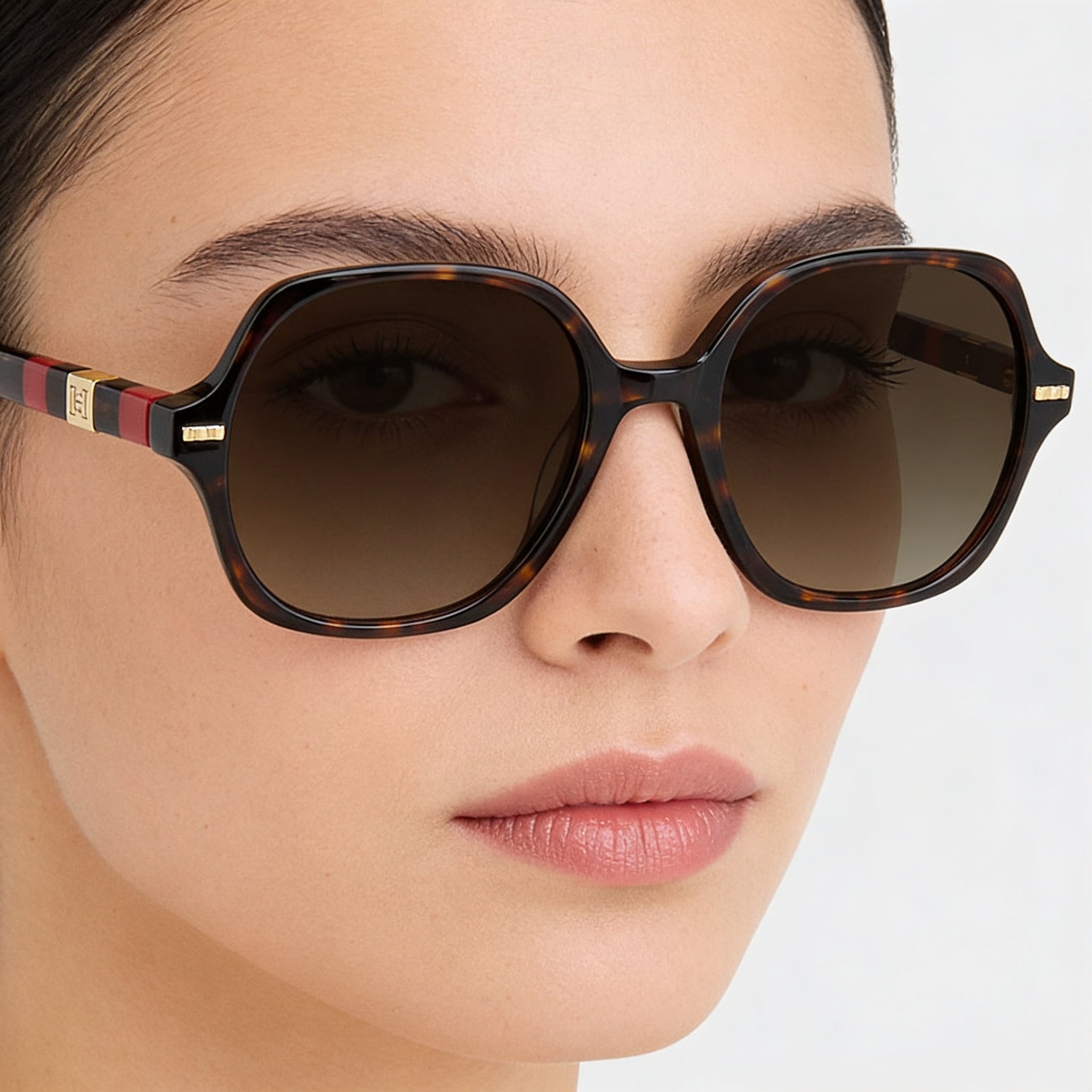 Carolina Herrera Classic Women's Havana Red Acetate Square Frame Non-Polarized Sunglasses with 55mm Lens Width, Photo 5