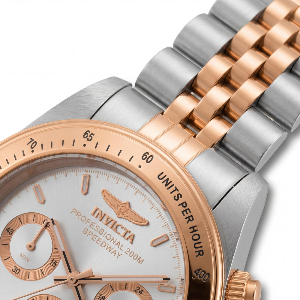 Invicta Speedway 30995 Cronógrafo Unisex Dos Tonos Acero Inoxidable Oro Esfera Plateada Reloj Luminoso 39.5mm