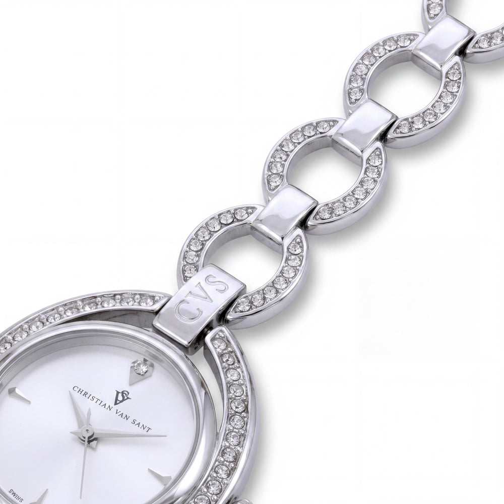 Christian Van Sant CV2930 Women's Silver Stainless Steel Quartz Watch, White Dial, 7.5-inch Bracelet