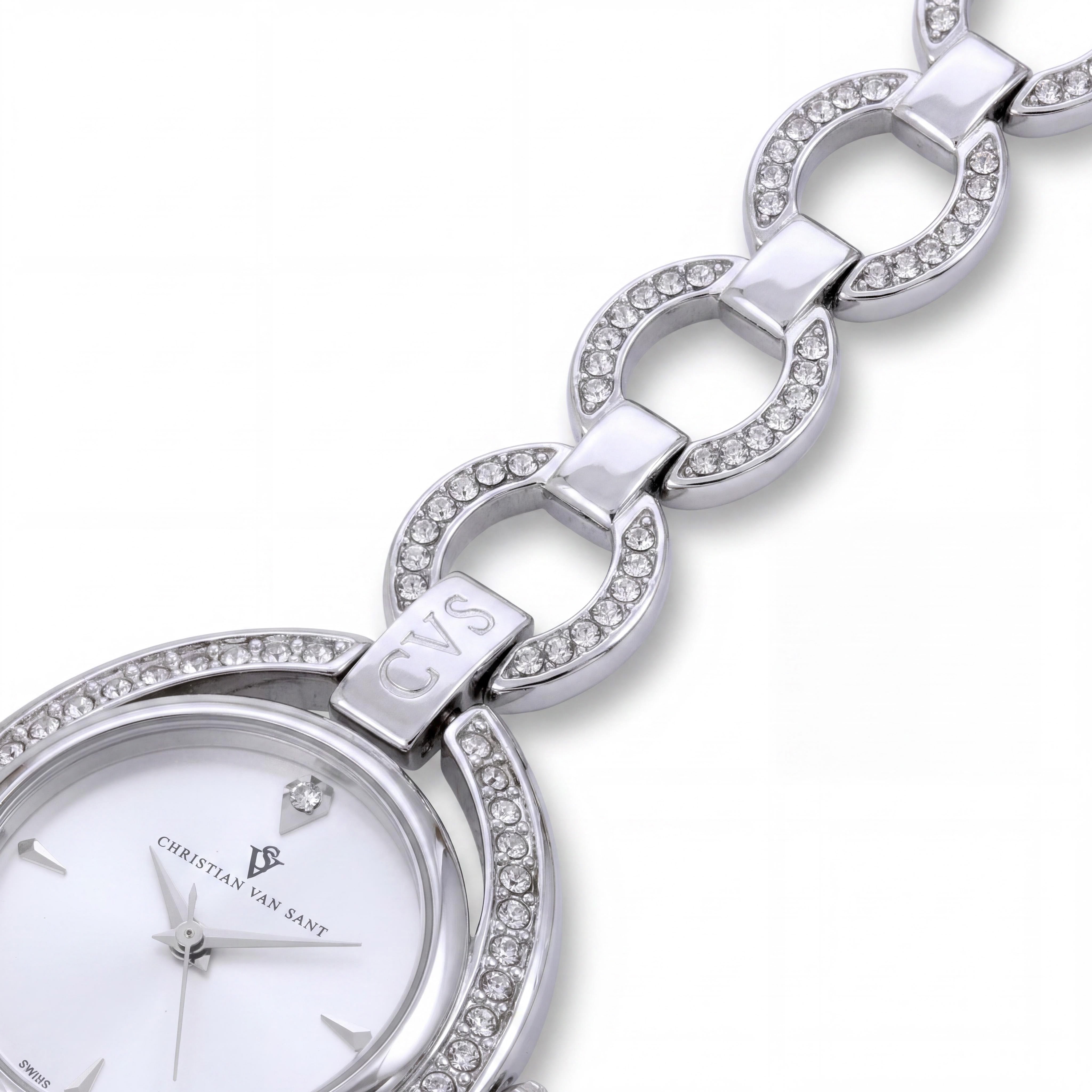 Christian Van Sant CV2930 Women's Silver Stainless Steel Quartz Watch, White Dial, 7.5-inch Bracelet, Photo 3