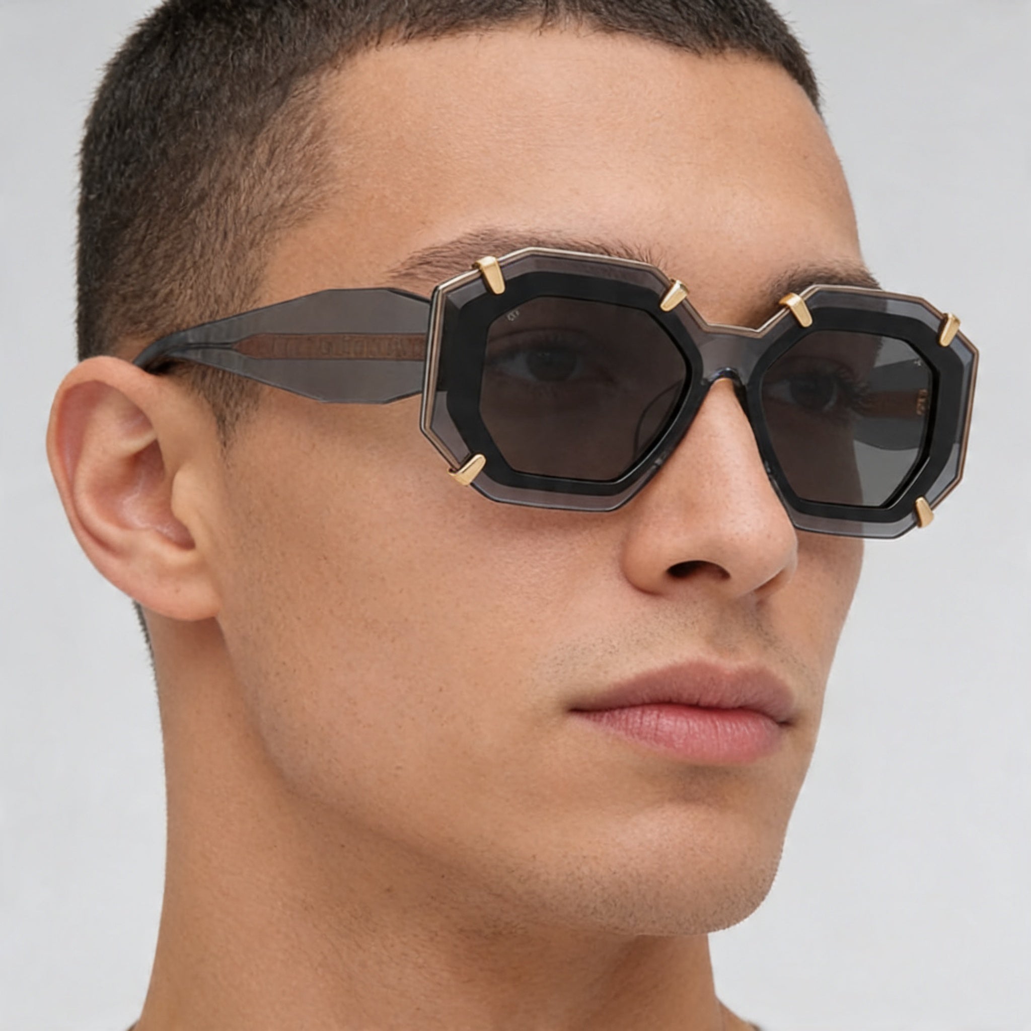 Philipp Plein Casual Men's Multicoloured Cellulose Acetate Sunglasses with Shiny Transparent Grey Lenses, UV Protection 53mm, Photo 4