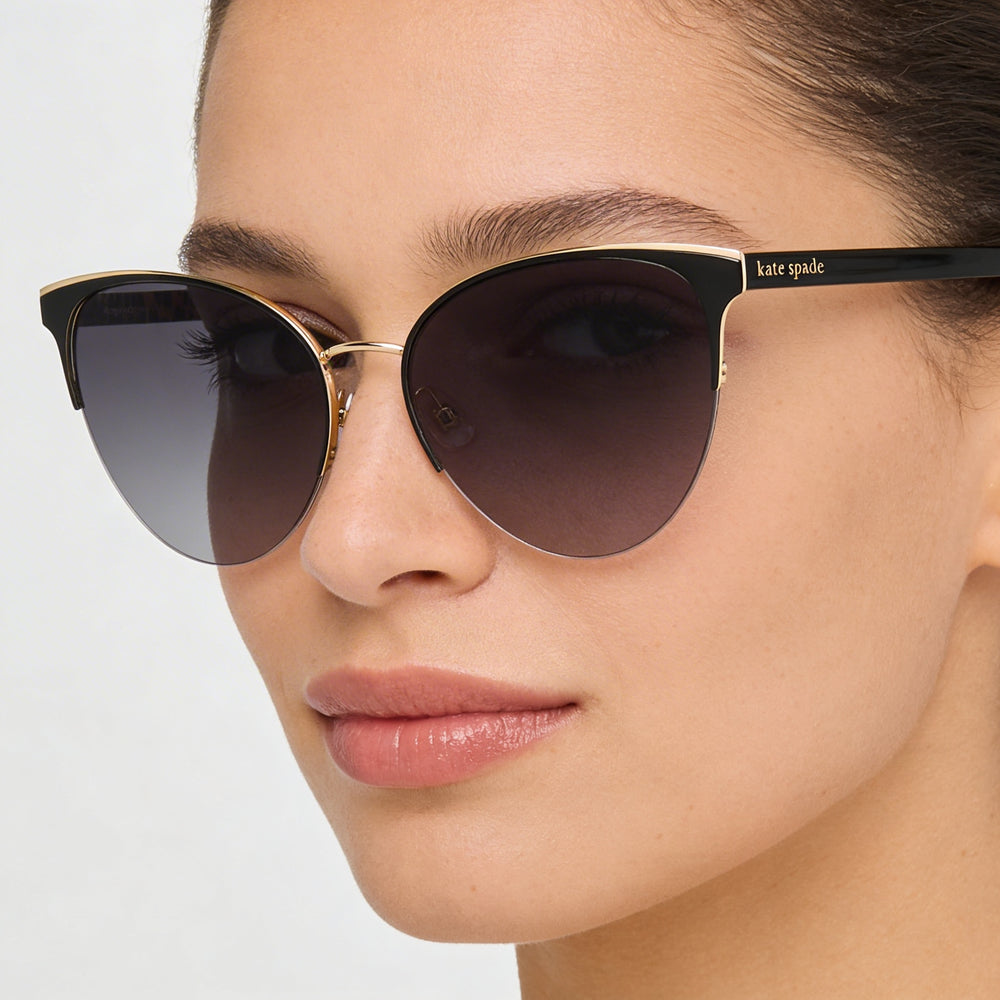 Gafas de sol Kate Spade New York Izara/G/S para mujer, negras, grises, de acero inoxidable, con lentes grises degradadas, sin polarizar, con protección UV, 57 mm