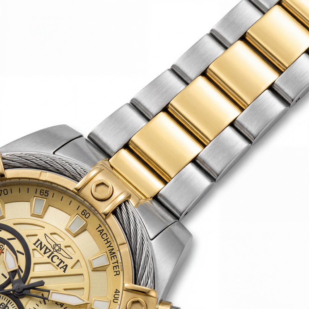 Reloj cronógrafo Invicta Bolt 49747 para hombre con brazalete de acero inoxidable en dos tonos oro y plata de 52 mm