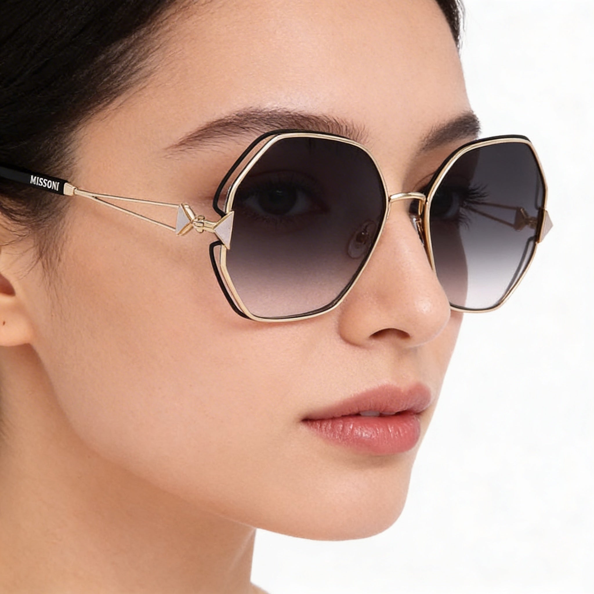 M Missoni Modern Women's Gold Black Grey Shaded Alloy Steel Sunglasses 100% UV Protection 59mm, Photo 3