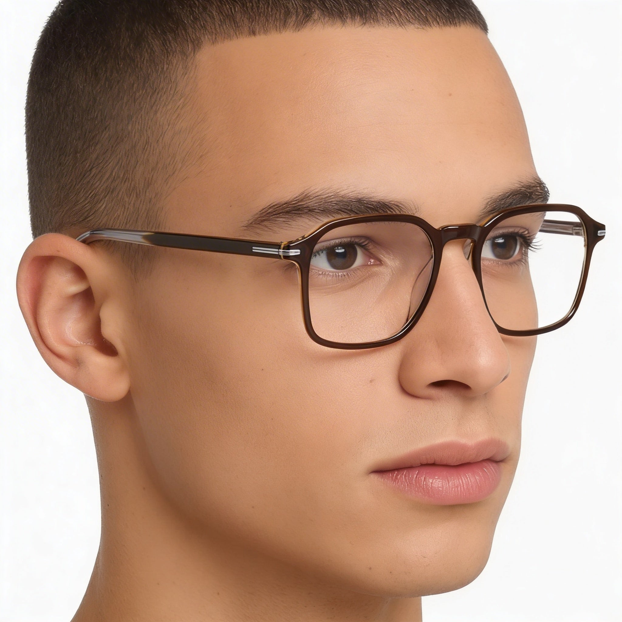 Hugo Boss  Modern Men’s Marrón Rectangular Eco Light Acetate Non Polarized DEMO LENS Eyeglasses 51-19-145, Photo 5
