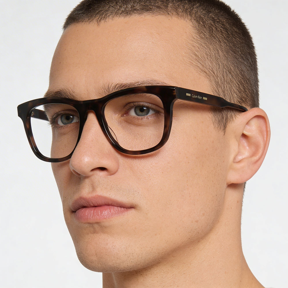 Gafas para hombre Calvin Klein Modern Collection con montura de acetato havana y lentes de policarbonato, 52 milímetros