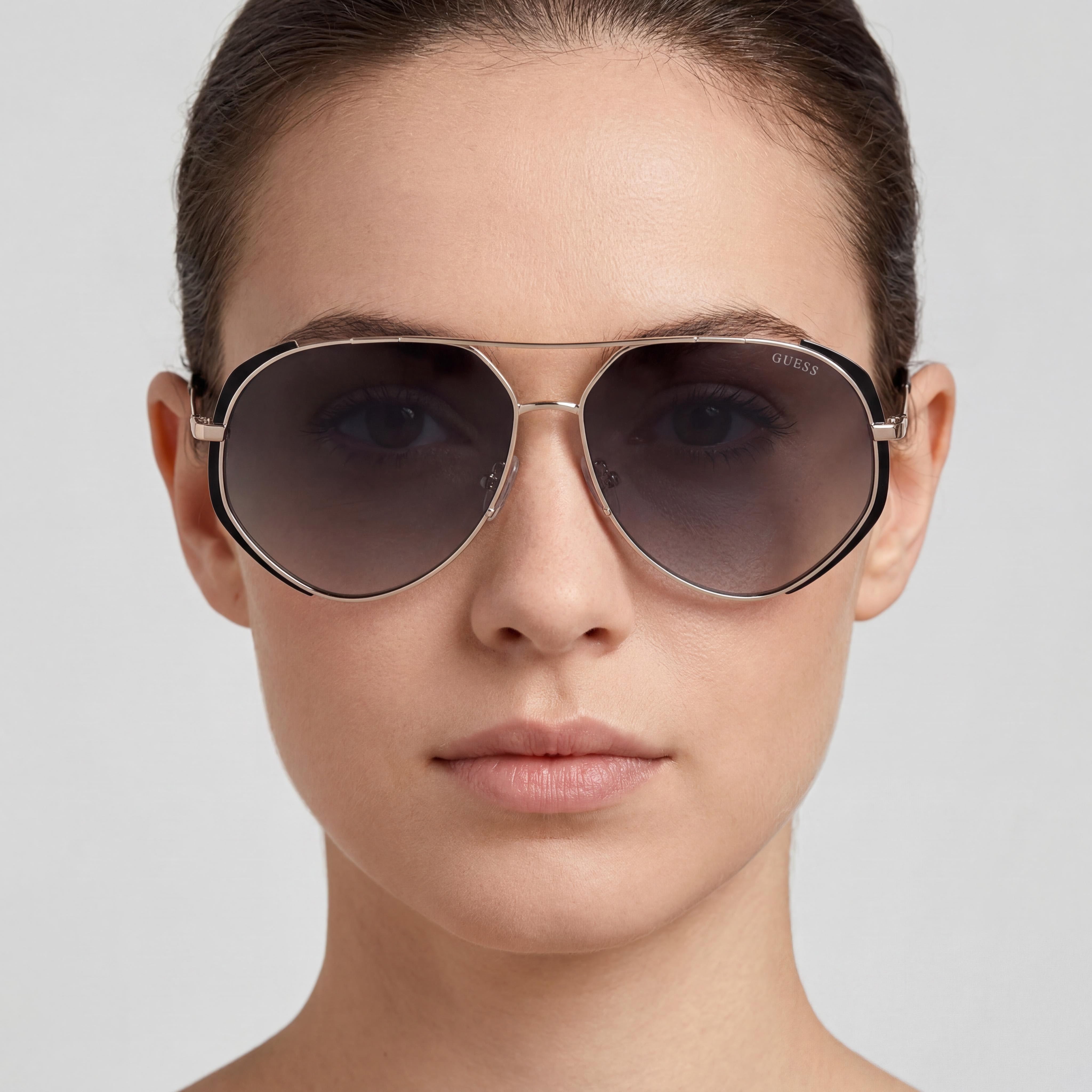 Gafas de sol GUESS de metal para mujer GU00219, Negro Mate Oro Pálido Brillante, Lentes de policarbonato con protección UV Ahumado 59 mm, Photo 5