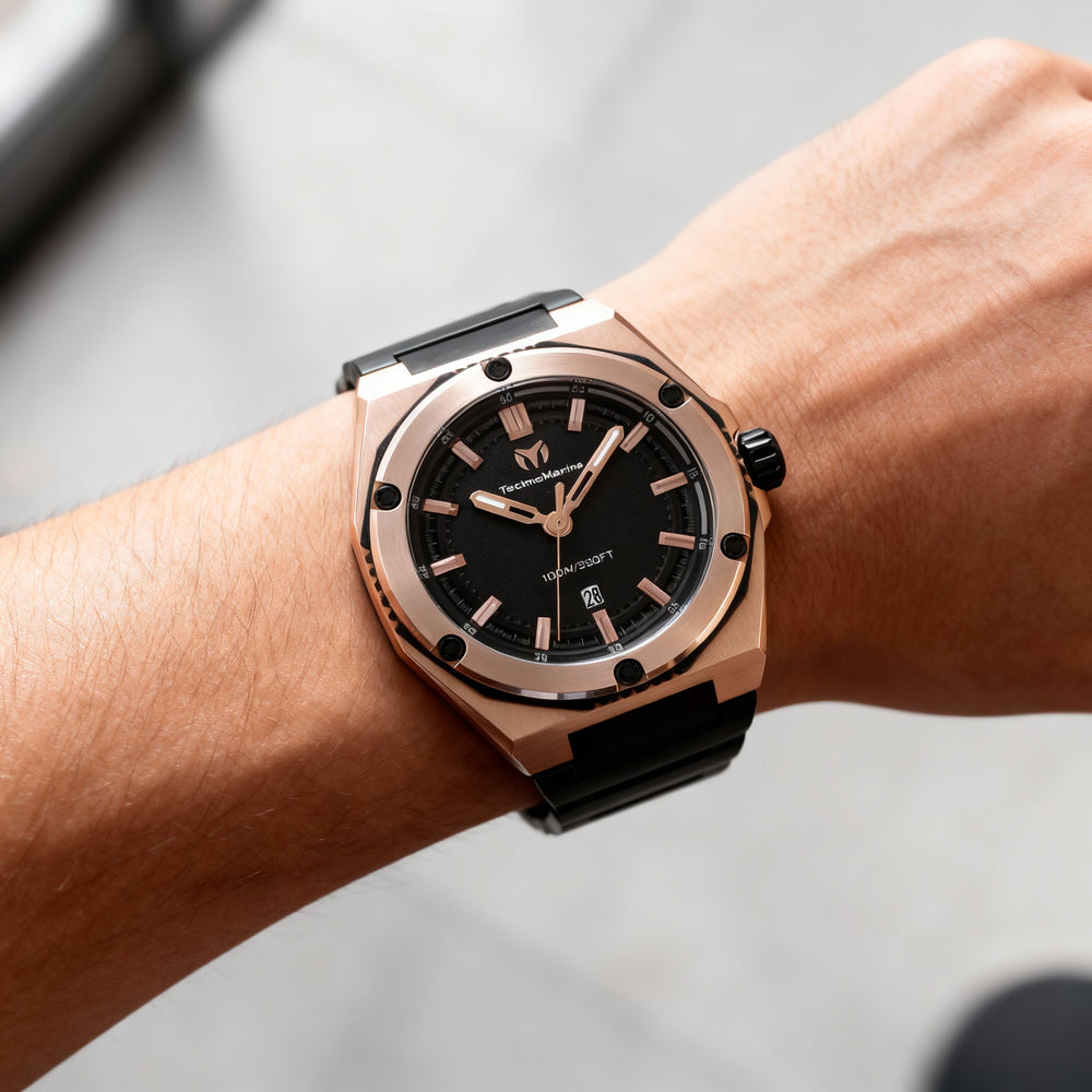 TechnoMarine CORAL - Legacy TM-416063 Reloj de pulsera de cuarzo de acero inoxidable para hombre con esfera negra de 45 mm