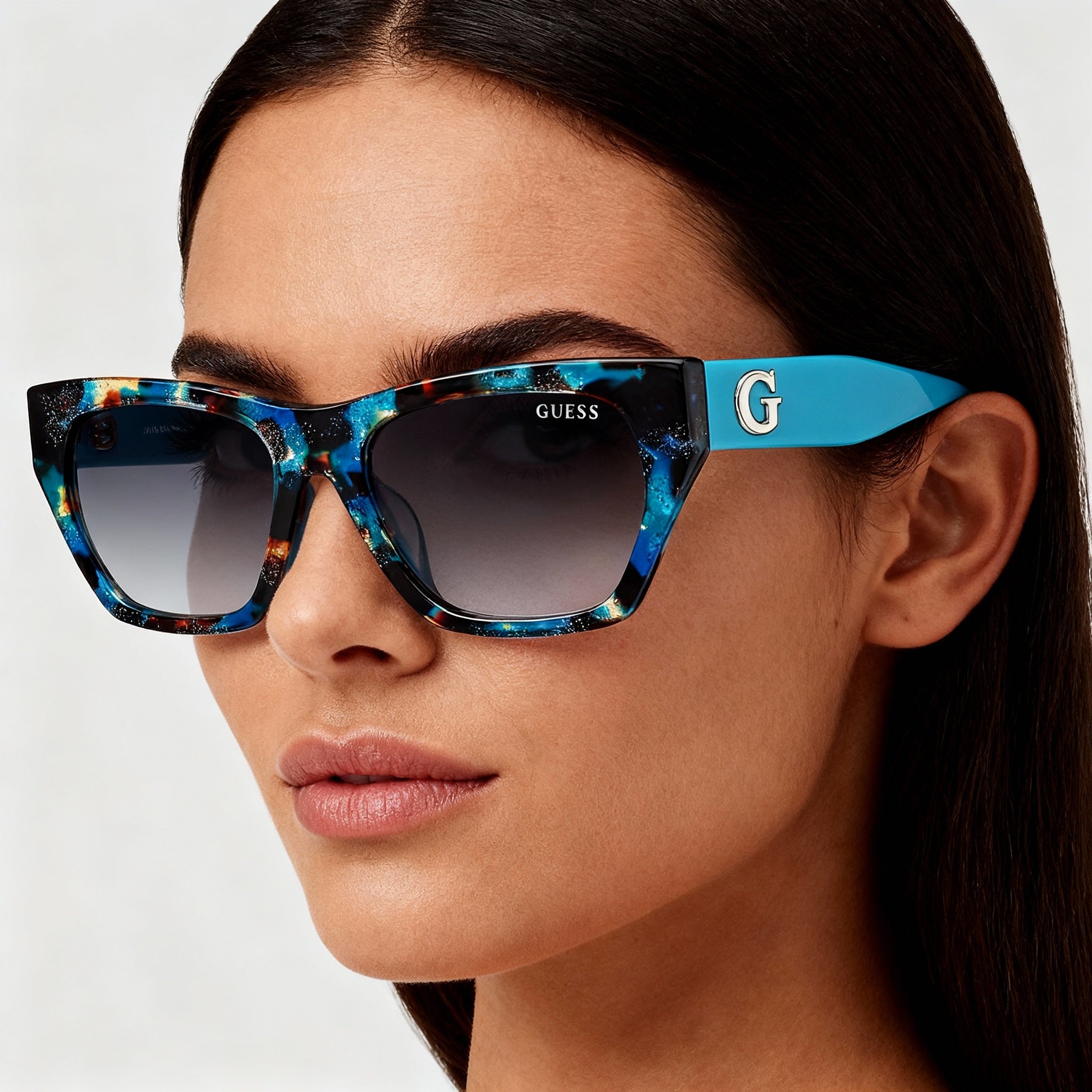 GUESS GU00203-H Women's Turquoise Havana Acetate Sunglasses Gradient Green Non-Polarized 56-18-140, Photo 4