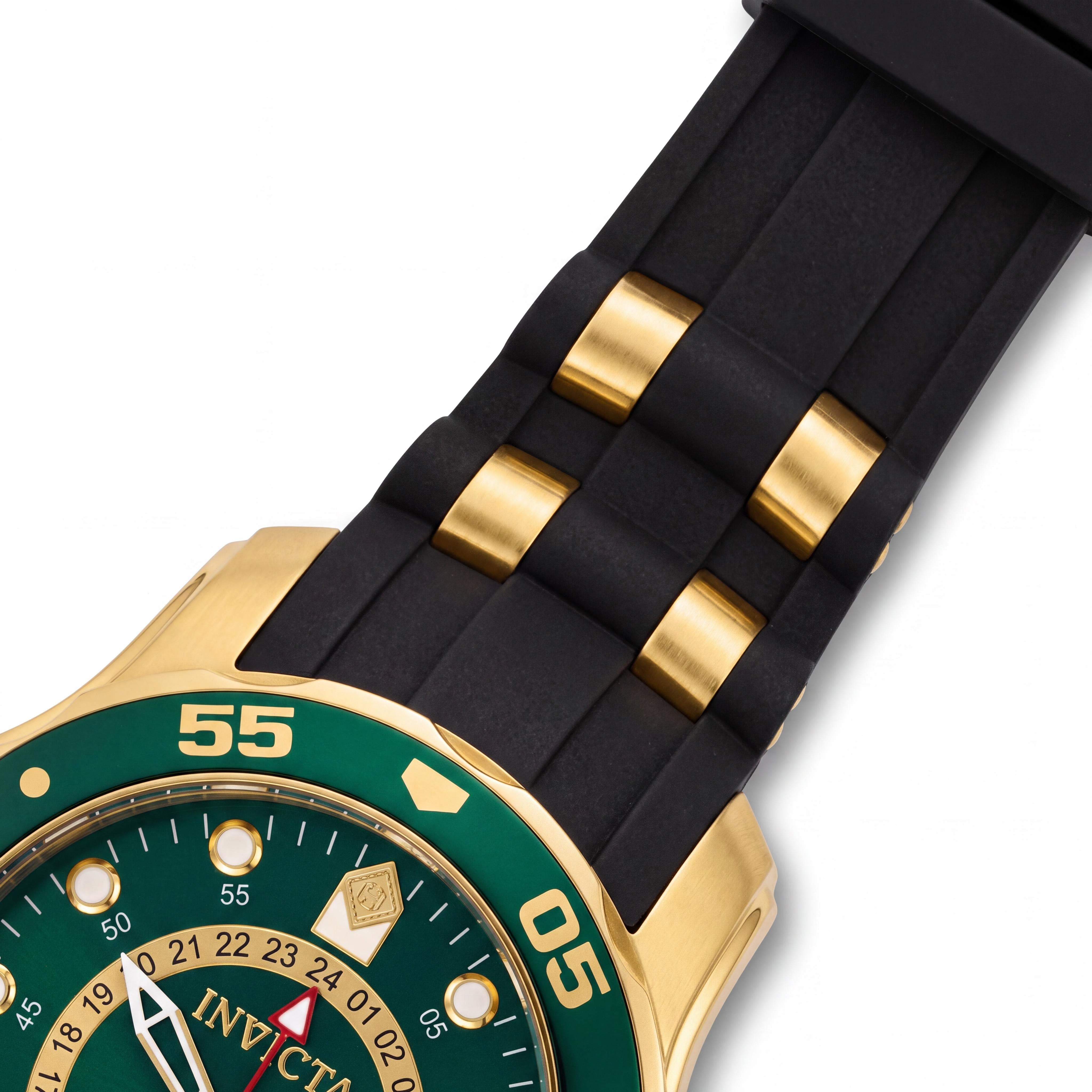 Reloj Invicta Pro Diver SCUBA 6994 para hombre, de 48 mm, cuarzo suizo, acero inoxidable chapado en oro de 18k, esfera verde, correa de silicona, GMT, luminoso, Photo 3