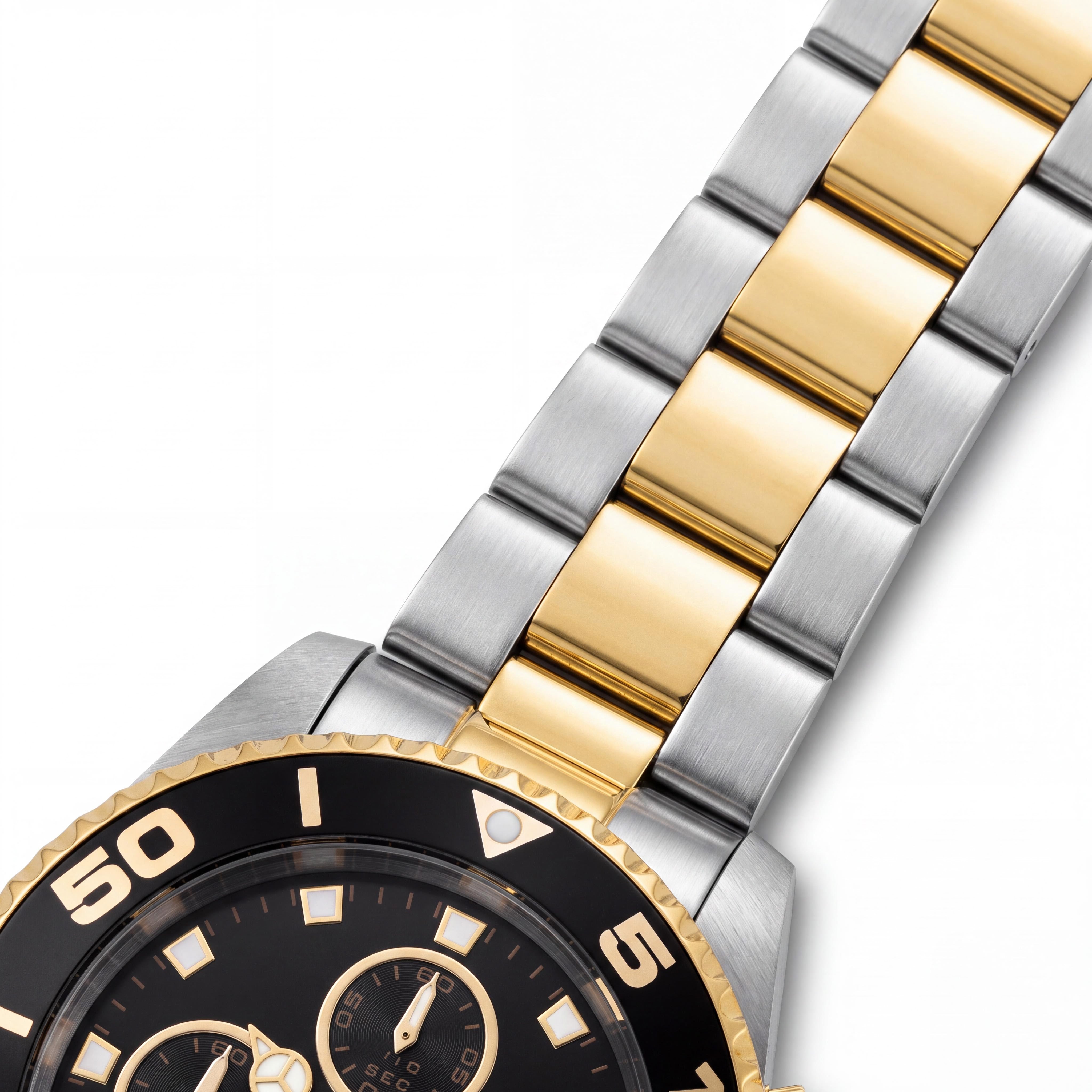 Reloj Invicta para hombre Pro Diver con movimiento de cuarzo, cronógrafo, acero inoxidable bitono negro, esfera negra, 43 mm, Photo 2