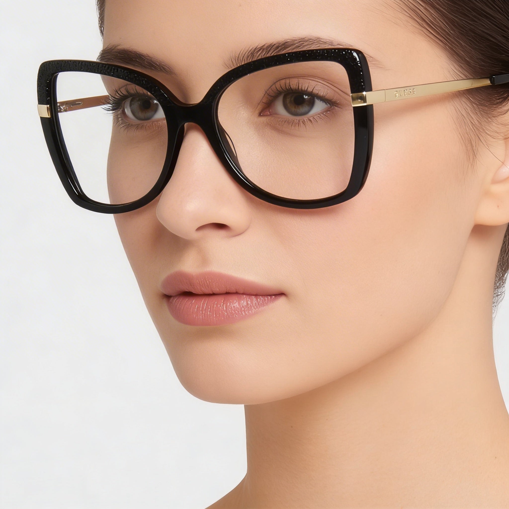 Guess Clásico Women's Plastic Frame Eyewear with Black Polycarbonate Lenses, Black Pale Gold, 54mm Lens, 18mm Bridge, 140mm Temple, Photo 5