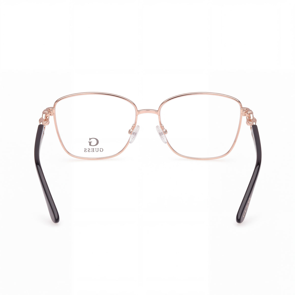 GUESS Gu50179 Gafas de metal para mujer con lentes de policarbonato, acabado en oro rosa y negro, 57 mm, Photo 3