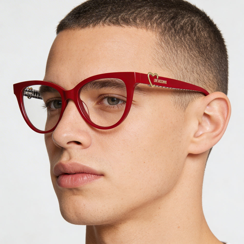 Montura completa de acetato multicolor para gafas de sol Love Moschino CAT-EYE Cat Eye para hombre con logotipo de corazón 52-17-140