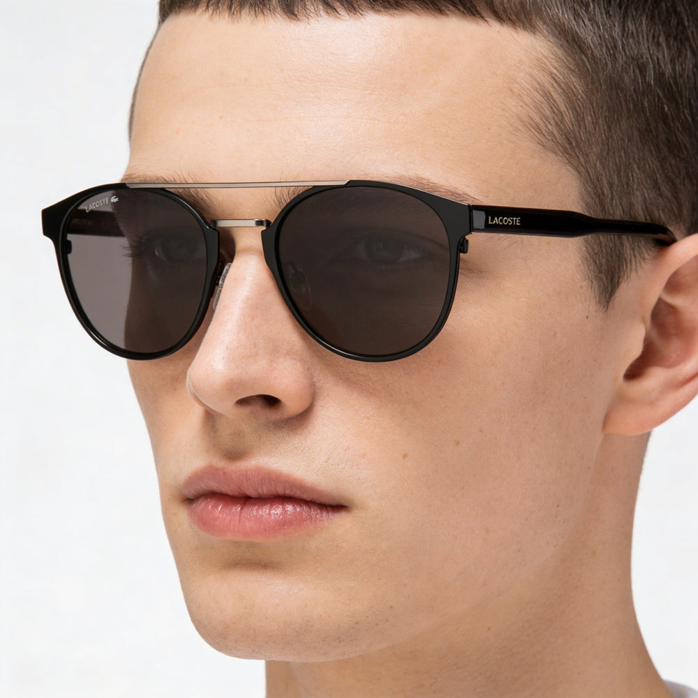 Lacoste Casual Unisex Sunglasses featuring Metal Frame, Matte Black Lenses, UV Protection, 53-22-145