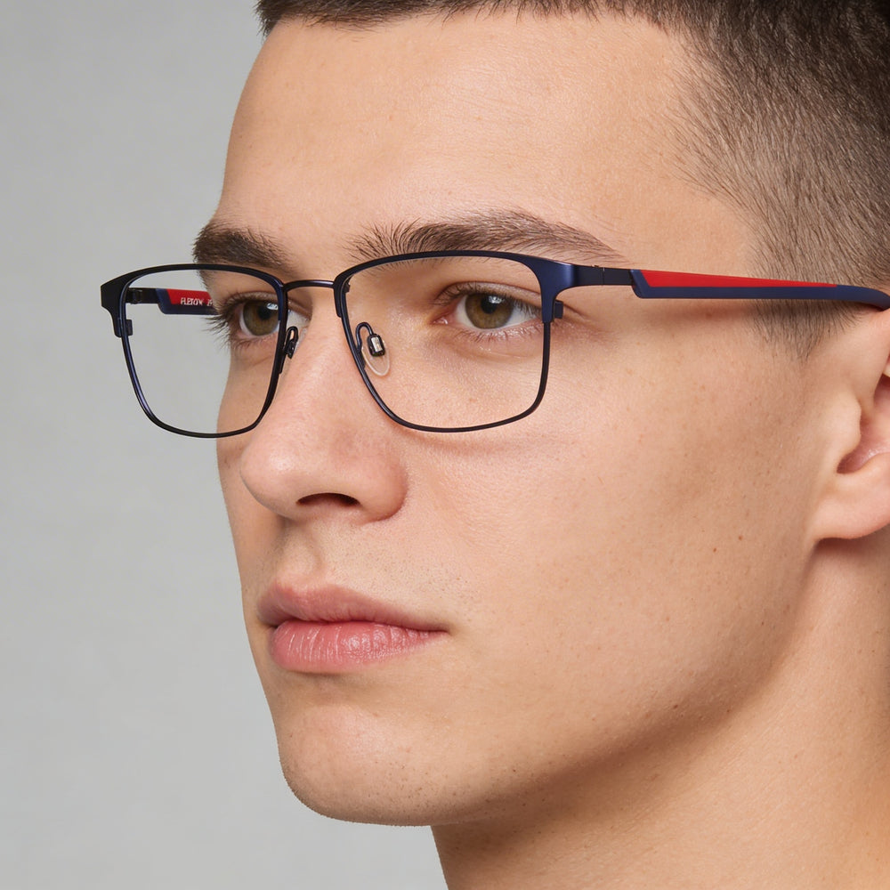 Flexon Casual Men's Metal Frame Eyeglasses, Satin Navy Red, Lens 54mm, Bridge 17mm, Temple 145mm