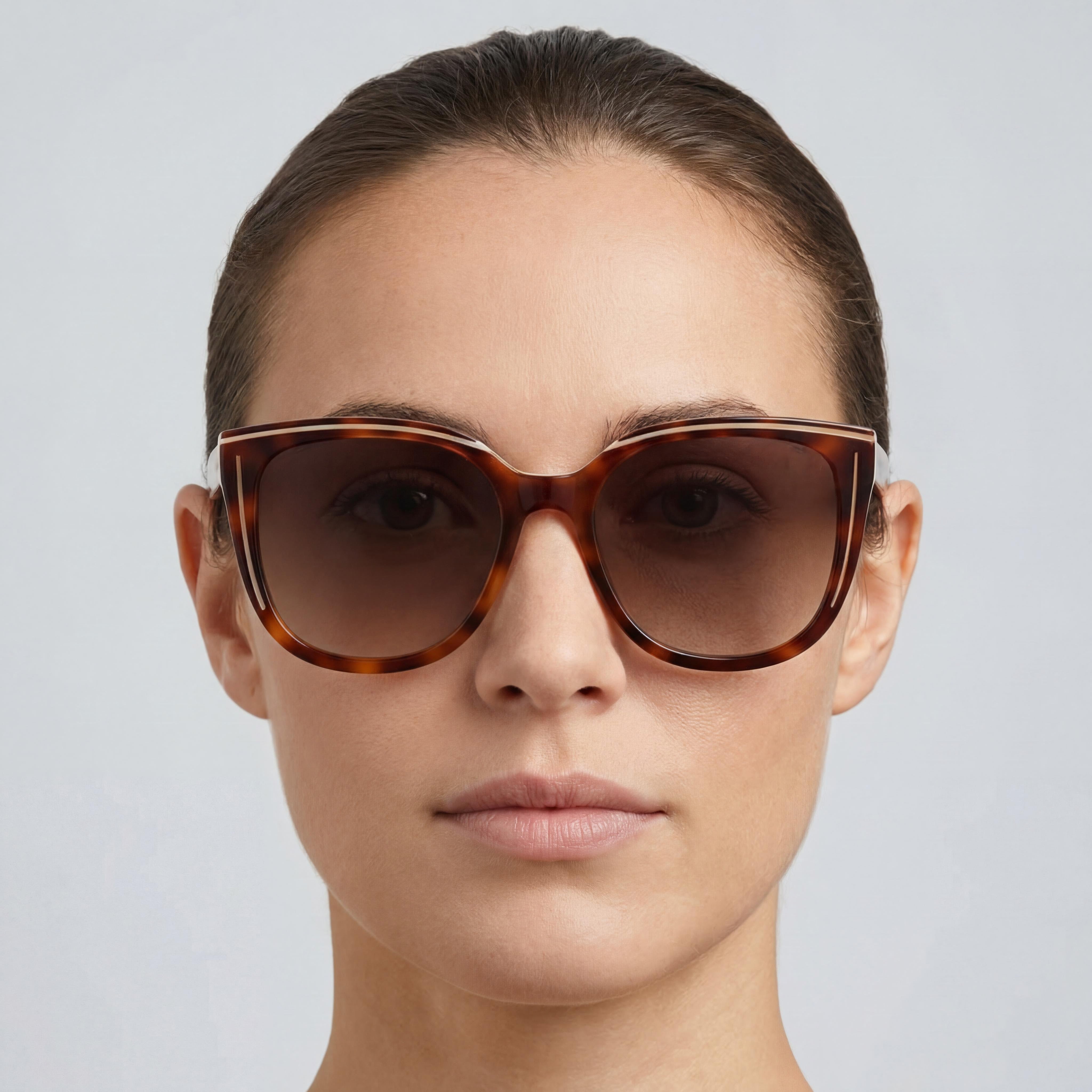 Carolina Herrera HER 0144/S Women's Cat-Eye Acetate UV Protection Sunglasses 53mm Havana White Frame Brown Shaded Lenses, Photo 4