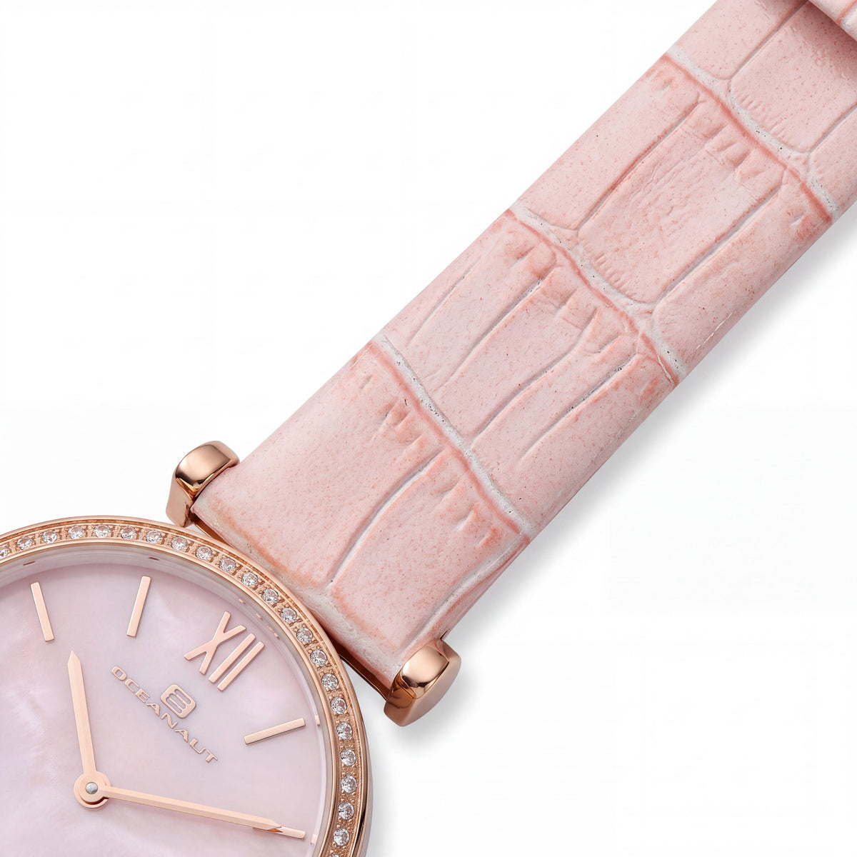 Reloj Oceanaut de cuarzo para mujer con esfera de nácar rosa, bisel de cristal, resistente al agua, Photo 3
