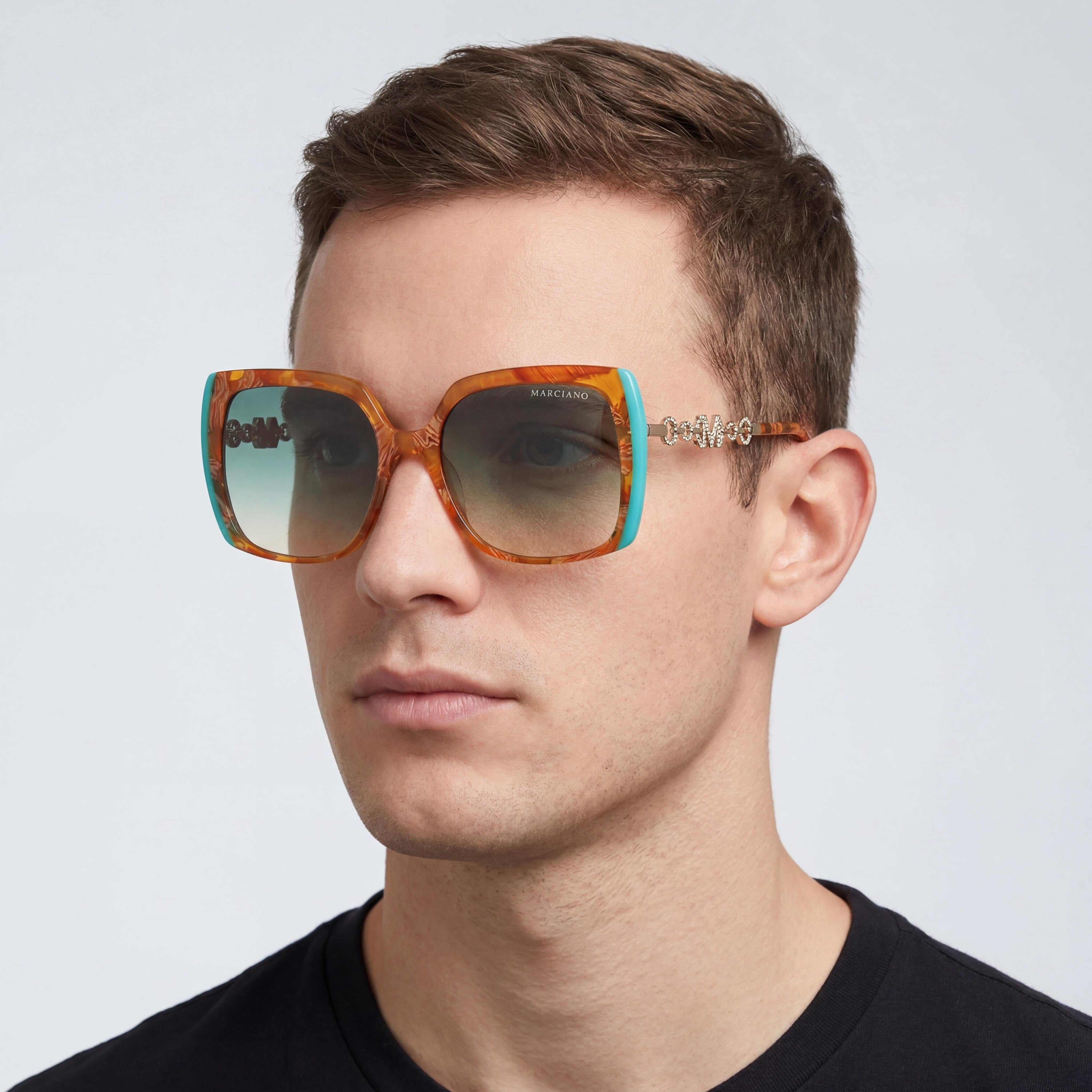 GUESS GM00005 5756P por Marciano Gafas de sol polarizadas clásicas modernas para hombre, montura verde degradado Habana, lentes ahumadas degradadas, Photo 5