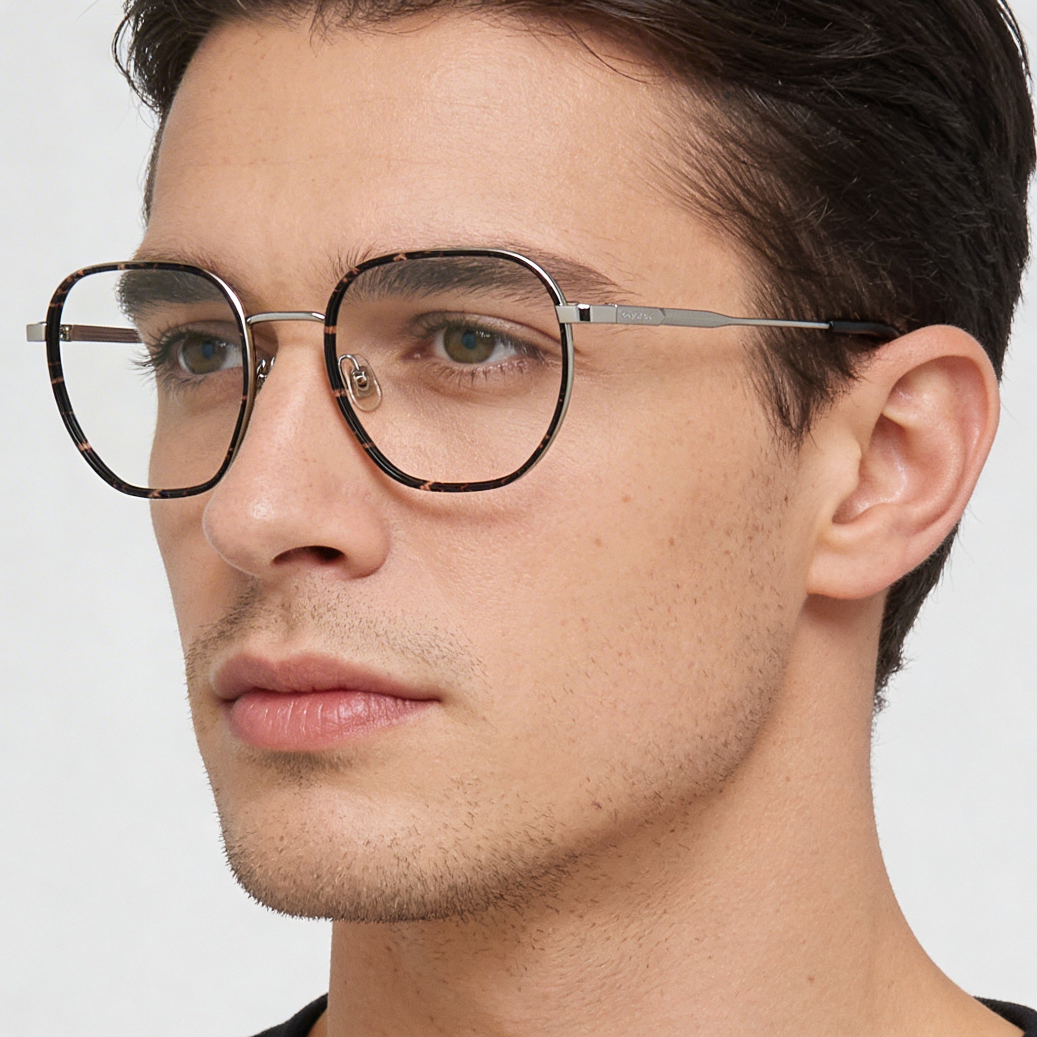Calvin Klein Ck24113 Gafas Cuadradas de Metal con Montura Completa para Hombre en Habana Gris, Talla 50-19-145, Photo 4