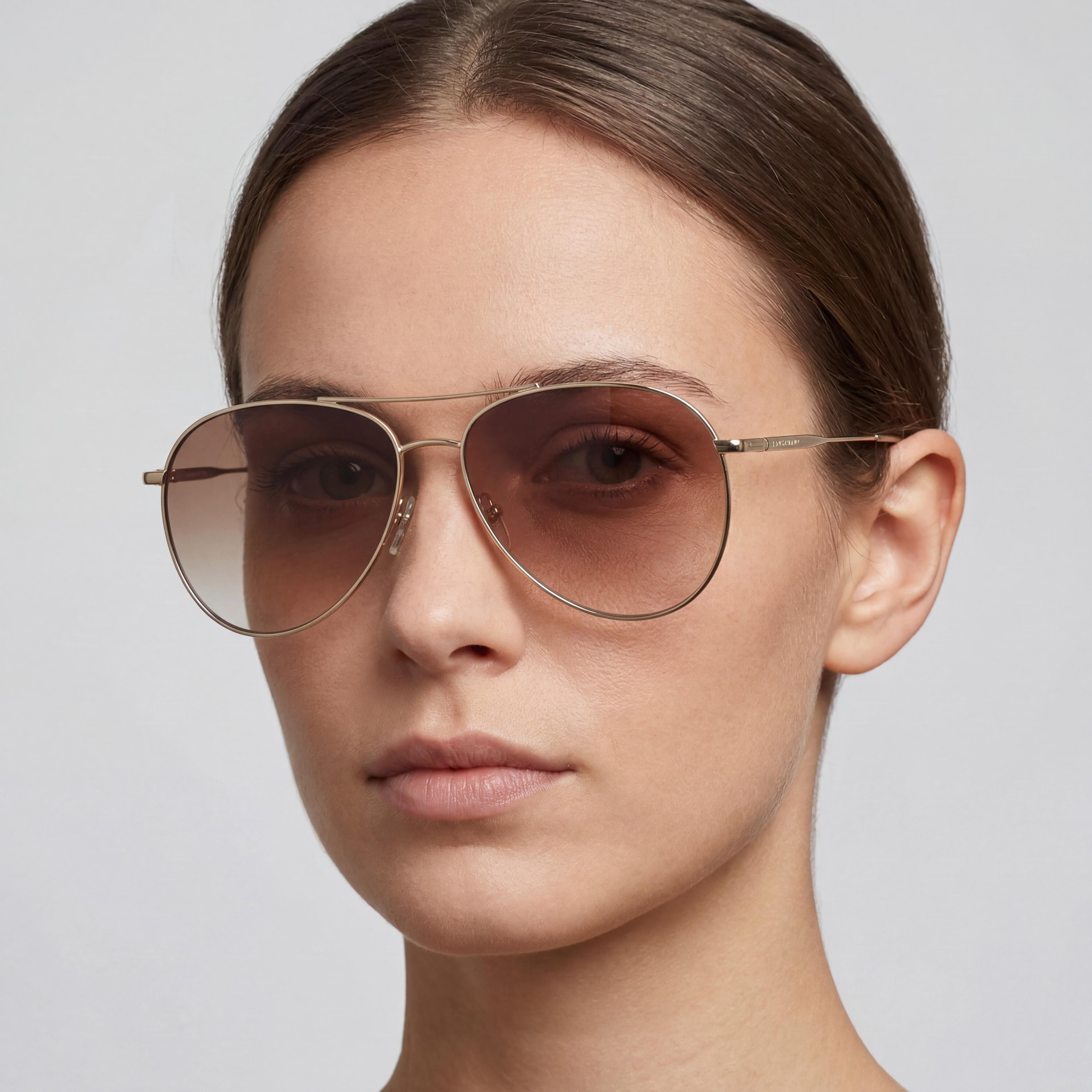 Longchamp Modern Women's Pilot-Style Metal Sunglasses, Golden-brown, Gradient Brown Lenses, UV400 Protection, 59mm, Photo 4