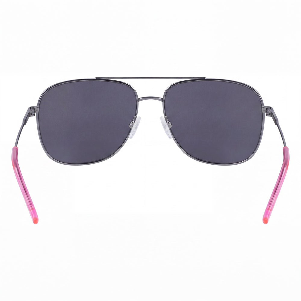 DKNY Square Women's Metal 100% UV Protection Sunglasses, Gunmetal Neon Pink Frame with Solid Smoke Lenses, 58mm