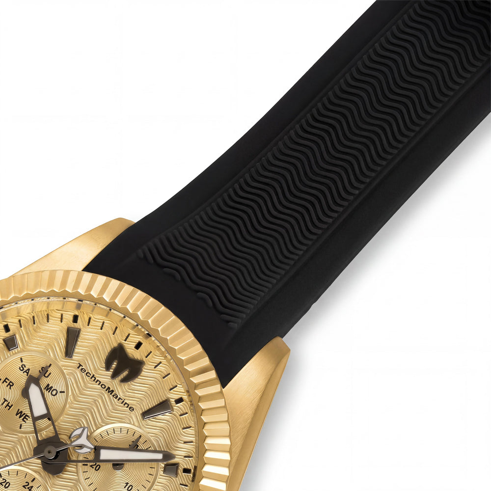 Reloj Technomarine Sea TM-719031 para mujer, de cuarzo, resistente al agua, de silicona negra y acero inoxidable tono dorado, 38 mm