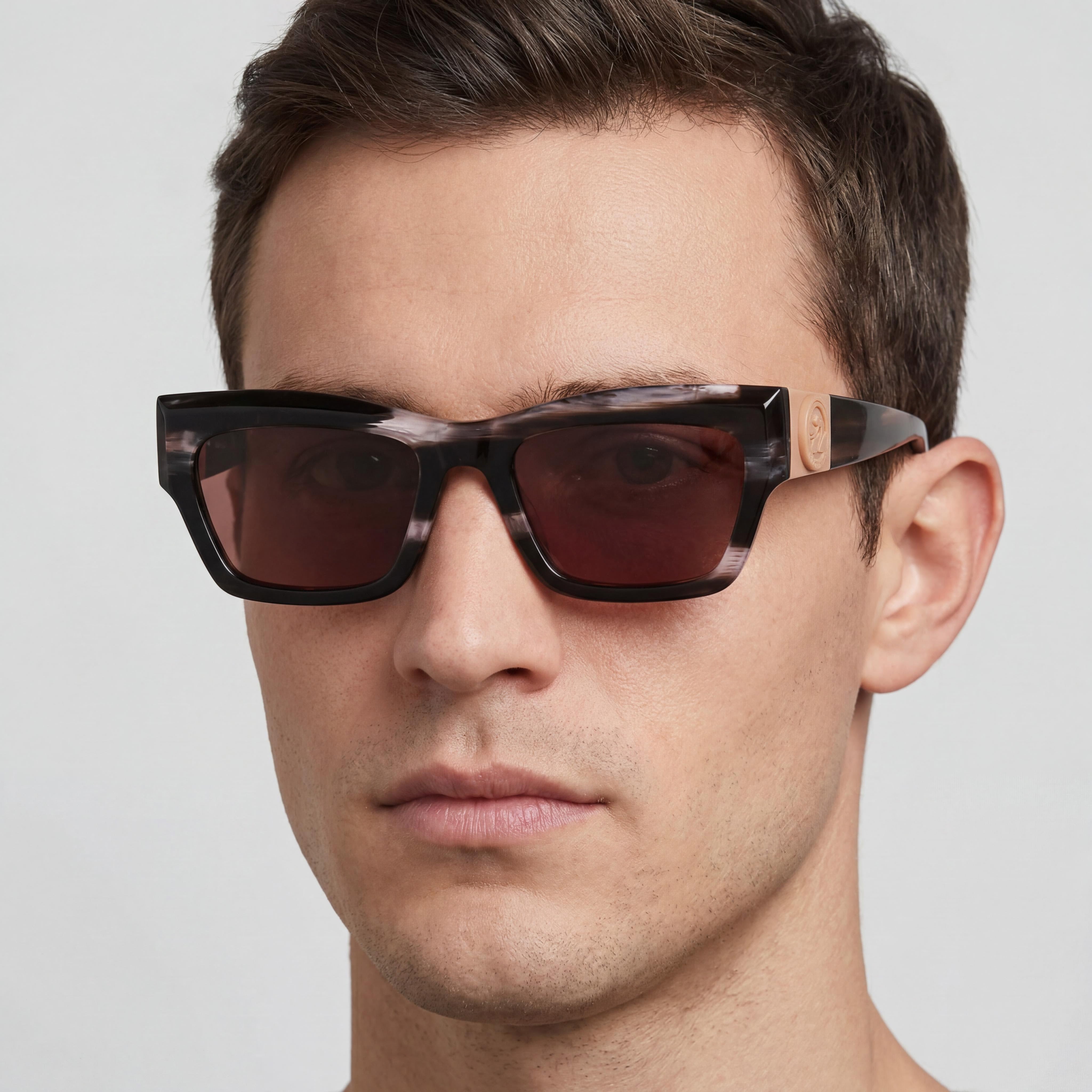 Longchamp Modern Men's Striped Black Acetate Sunglasses with Plastic Lenses, Lens Width 6, Bridge Width 1, Temple Length 2, Photo 5