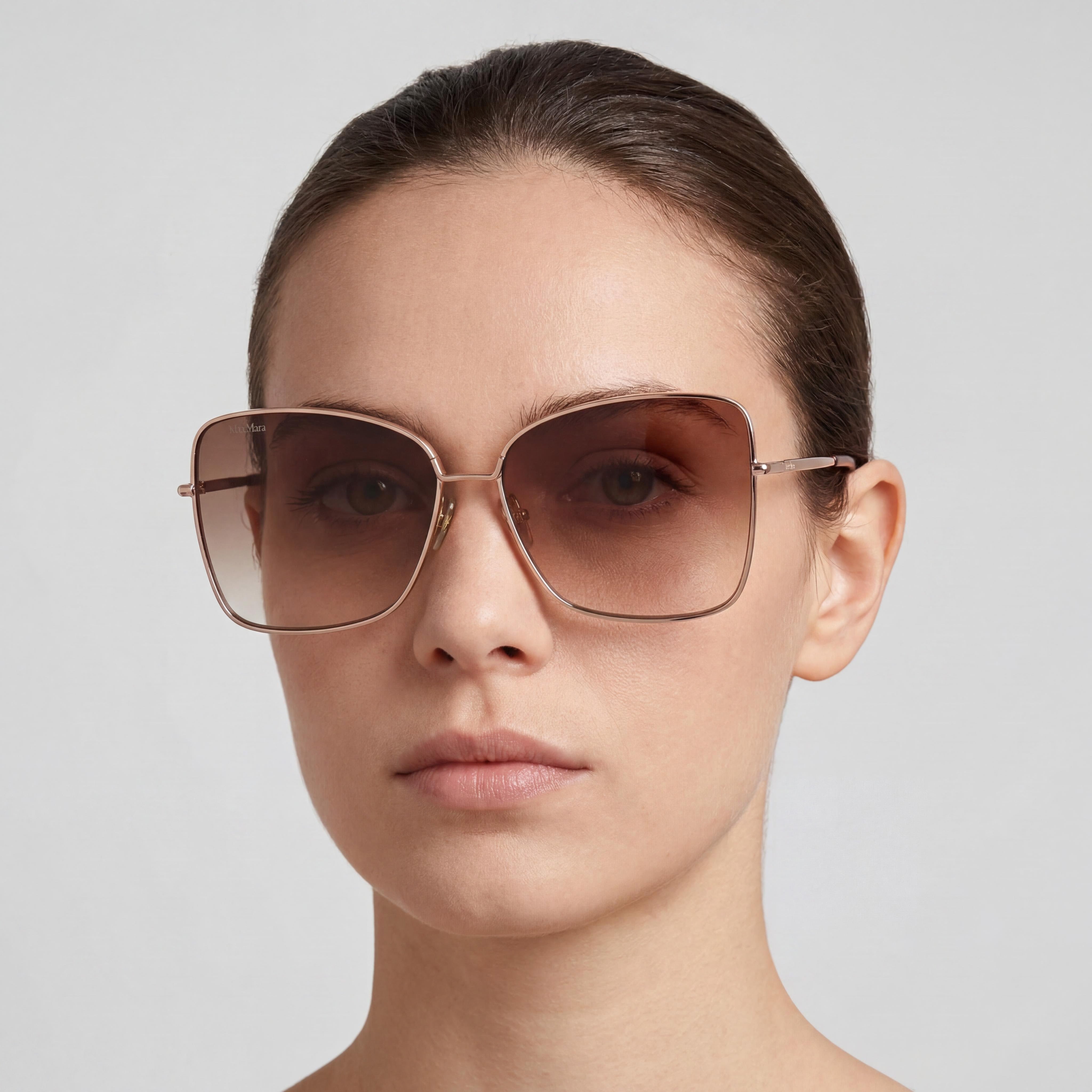 MaxMara Mm0097 Women's Shiny Rose Gold Acetate Frame Polycarbonate Lens UV 400 Non-Polarized Sunglasses 59mm, Photo 4