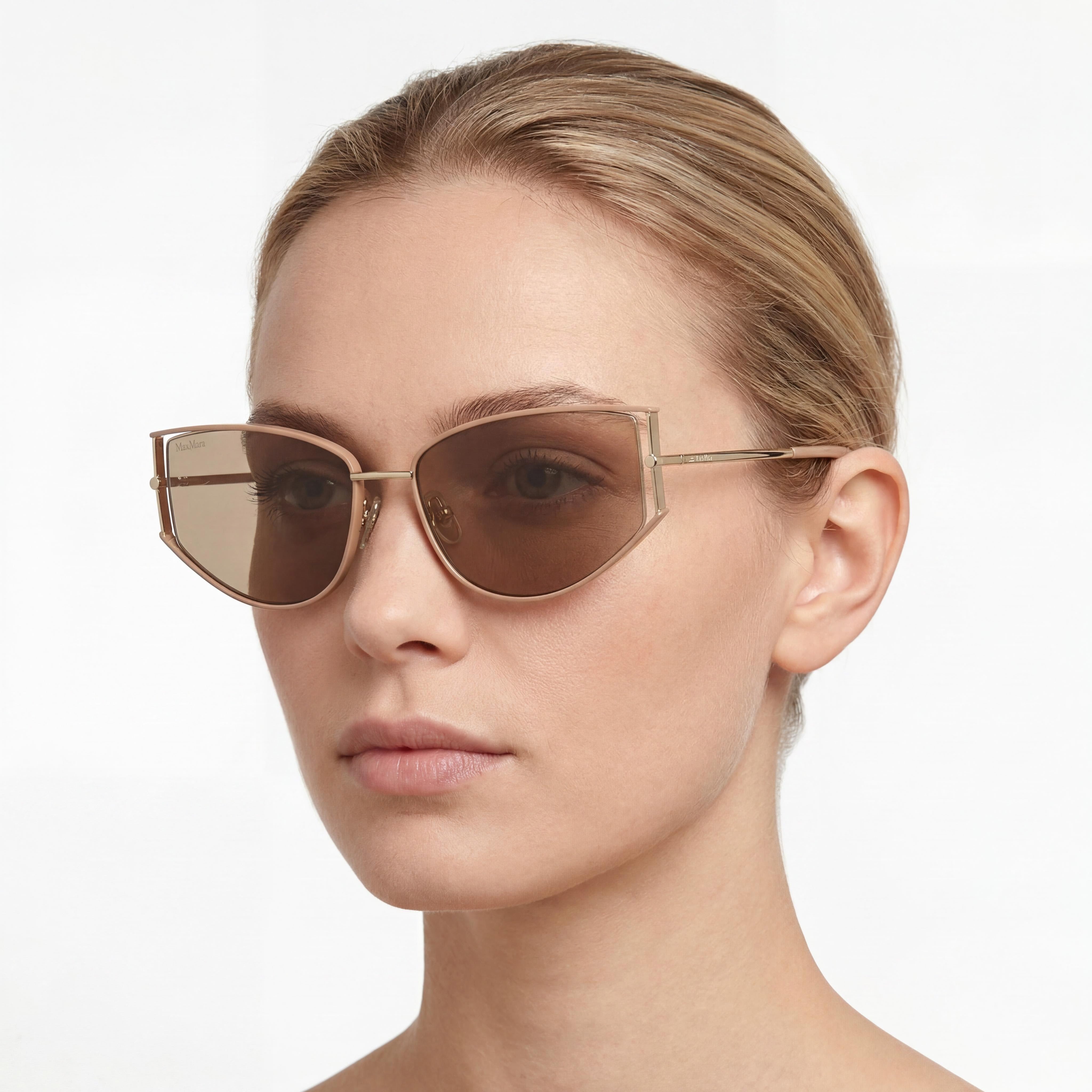MaxMara Casual Women's Shiny Pale Gold Metal Frame Sunglasses with Brown Plastic Lenses, Size 58mm, Photo 5