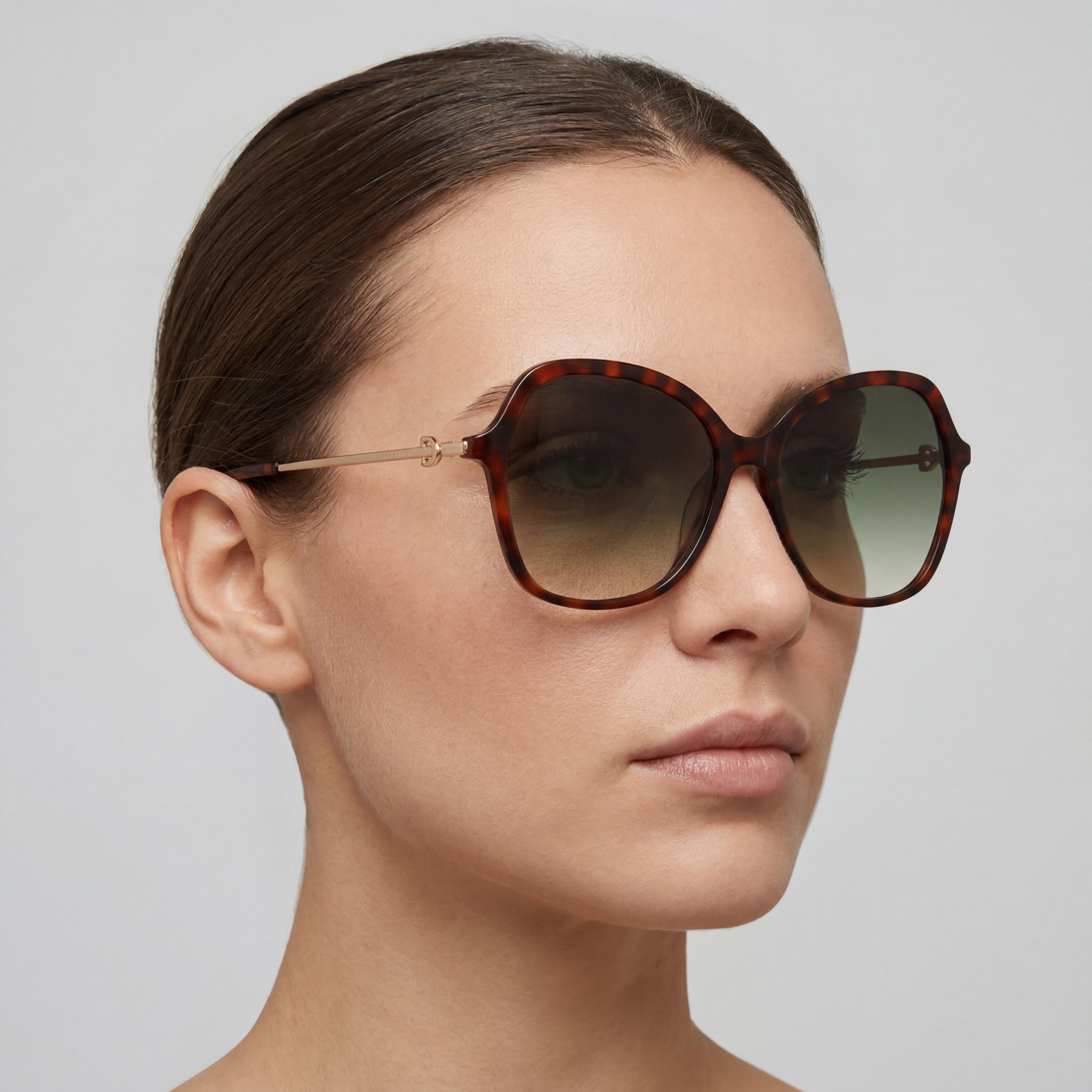 Longchamp LO705S Women's Havana Gold Plastic Butterfly Frame Green Gradient Lens Sunglasses 57mm, Photo 5