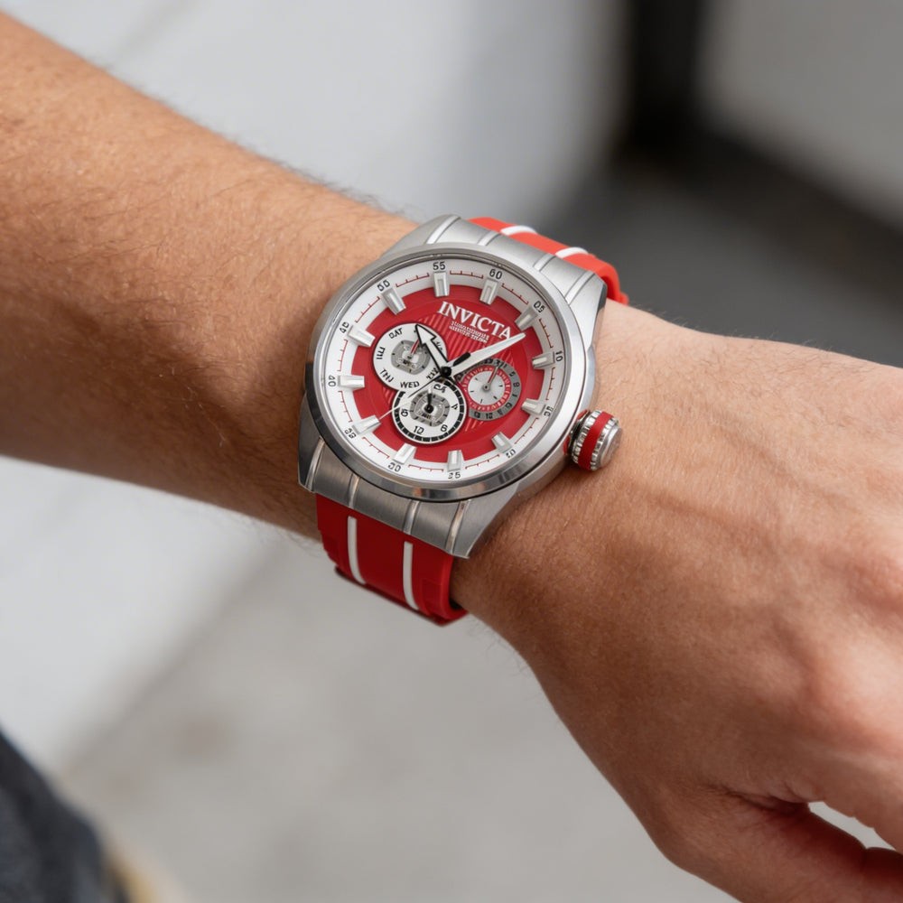 Invicta Speedway 49051 Unisex Quartz Chronograph Watch, Stainless Steel 48mm, Red Dial, Silicone Strap