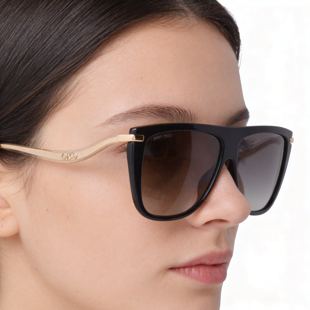 Jimmy Choo SUVI/S Women's Cat Eye Black Plastic Frame Sunglasses, Gradient Grey Mirror Lenses, 58mm UV Protected
